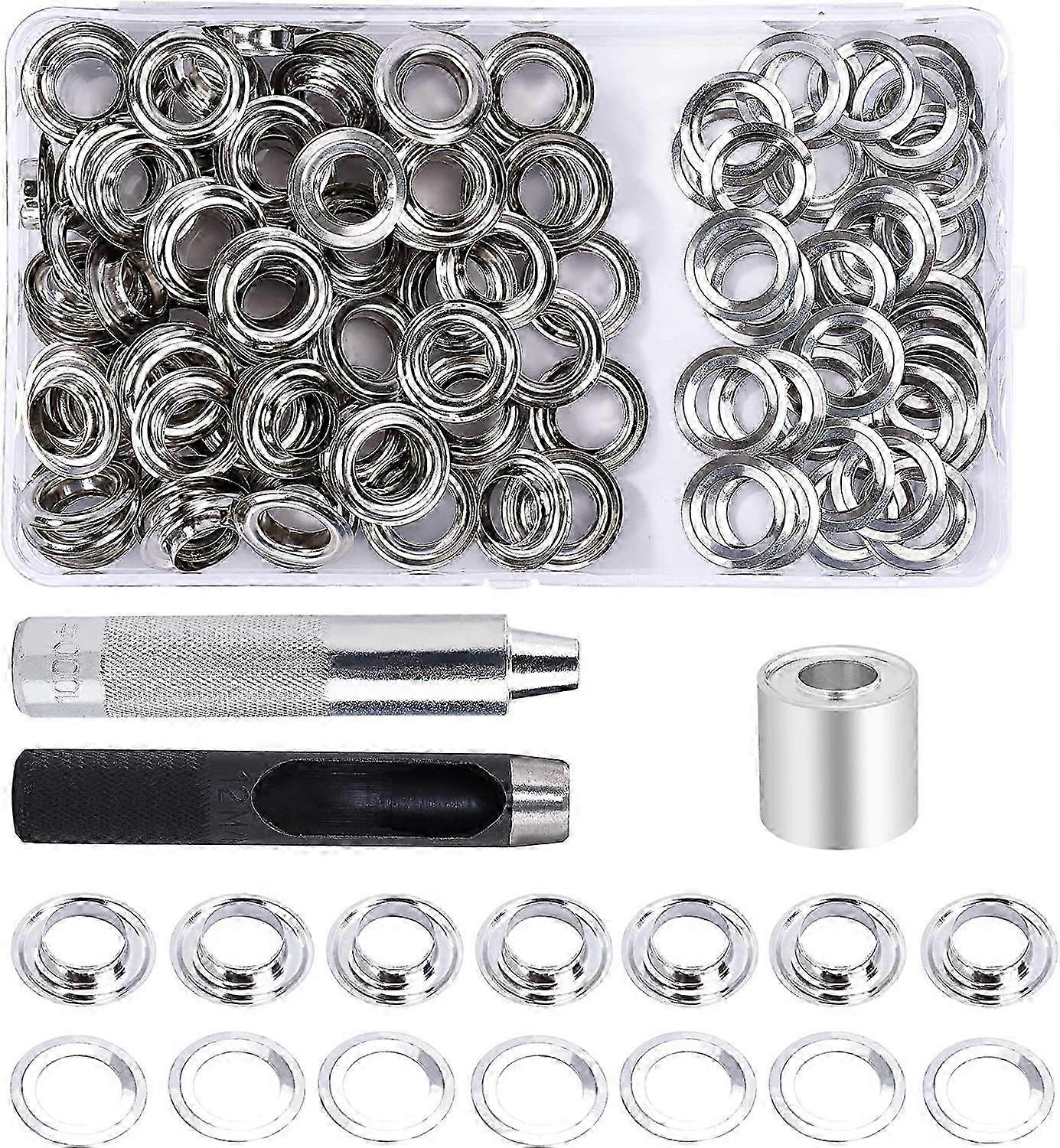 Grommet Kit Eyelets Tools 12Mm 100 Sets Eyelets With 3Pcs Eyelet Tools And Storage Box For DIY Fabric Tarp Craft Projects