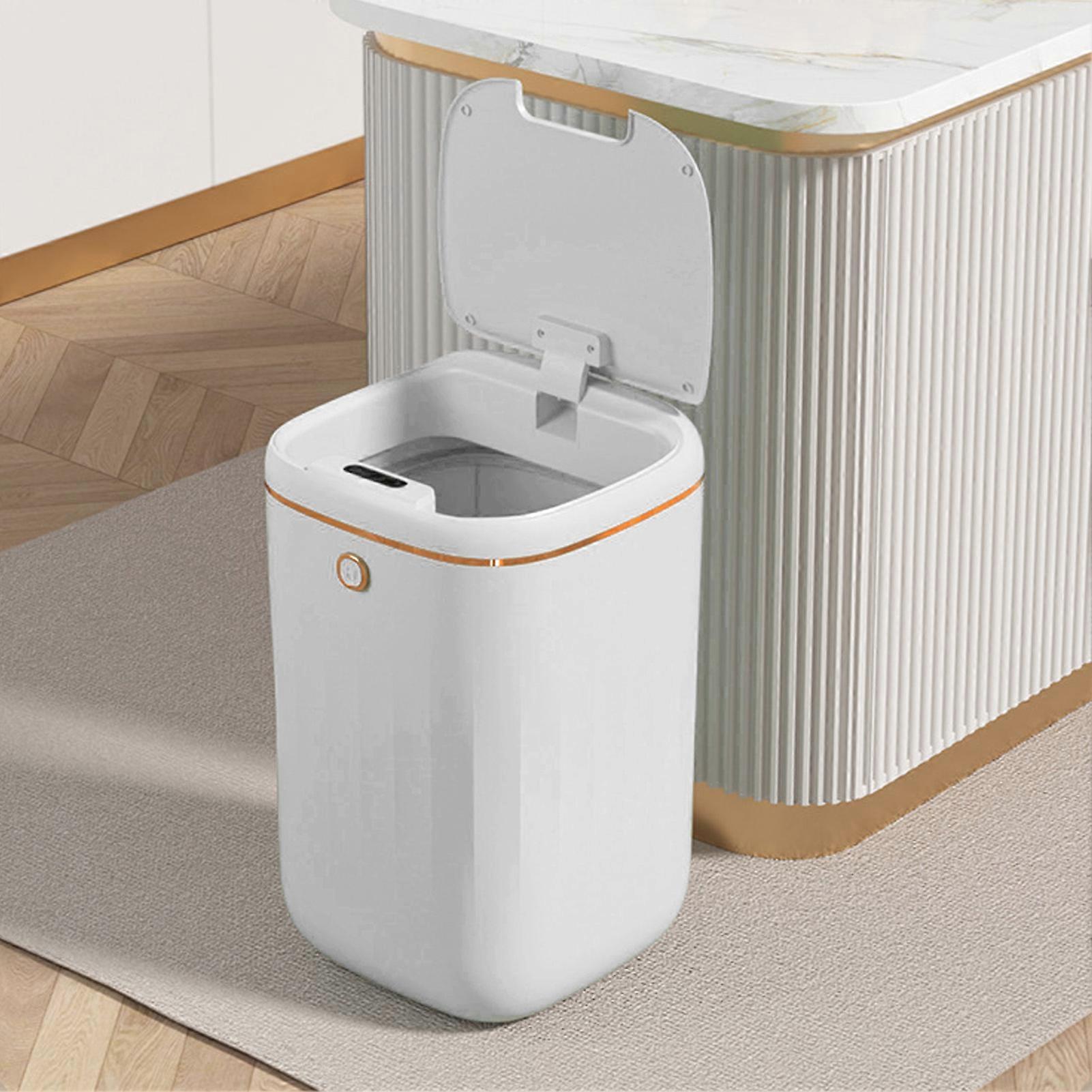 Automatic Trash Can 20L Touchless Sensor Easy Clean PP Waterproof Electric Garbage Bin for Kitchen Bathroom White Golden Battery Free