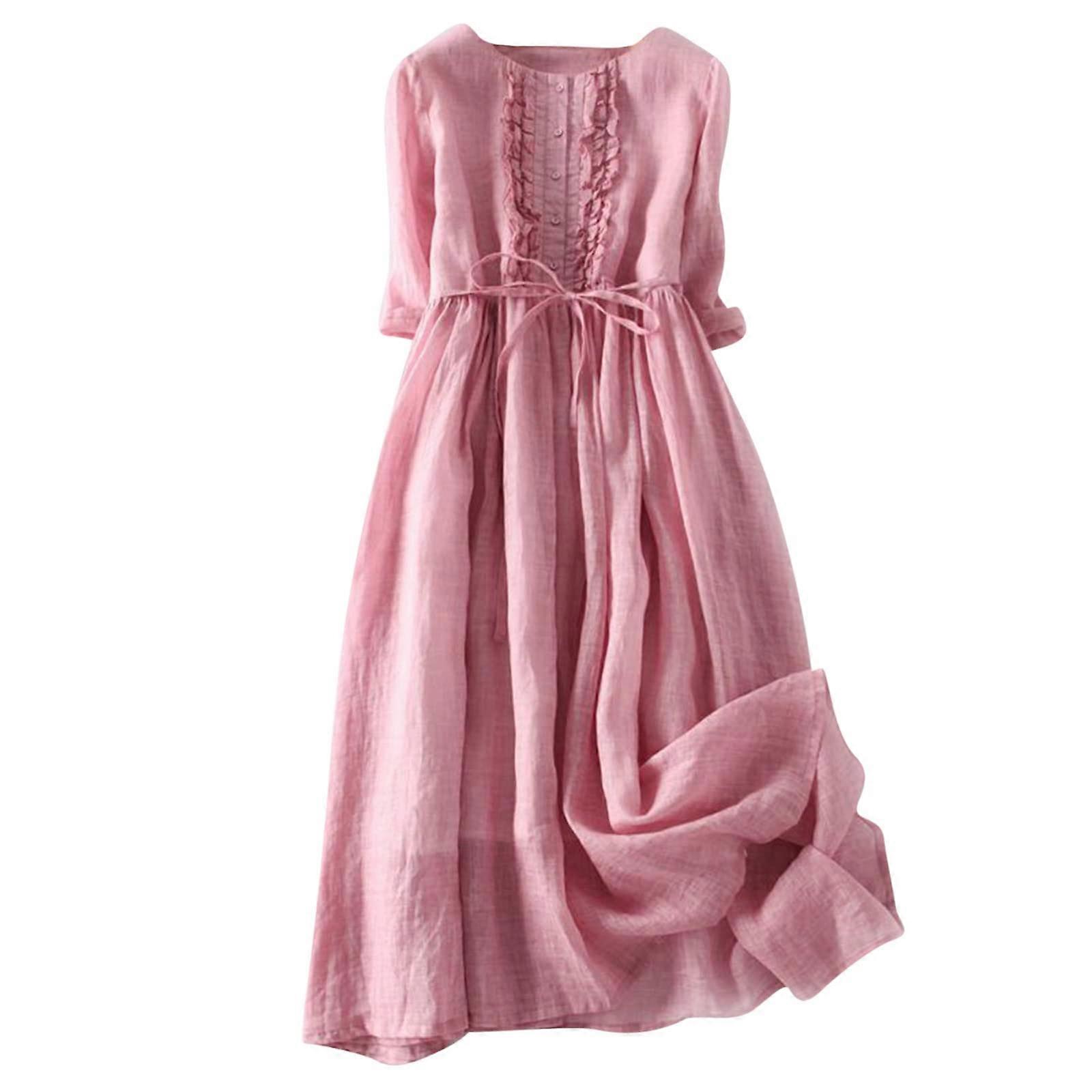 Short Sleeve Summer Dresses for Women Plus Size Flowy Beach Swing Dress in  Rose XXL Casual Style | Fruugo US