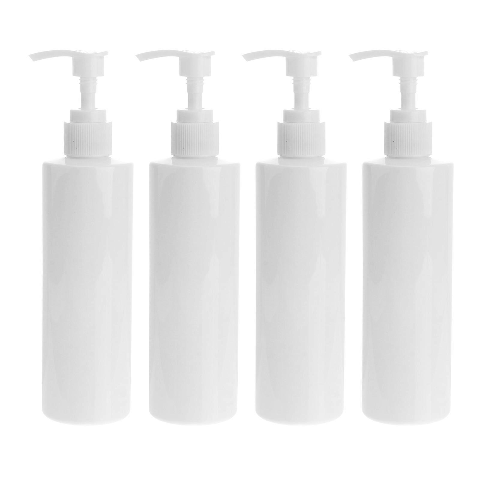 4pcs Refillable Dispenser Bottles with White Pump for Shampoo, Lotion, Body Wash, Liquid Soap and Essential Oils – Travel Size Containers