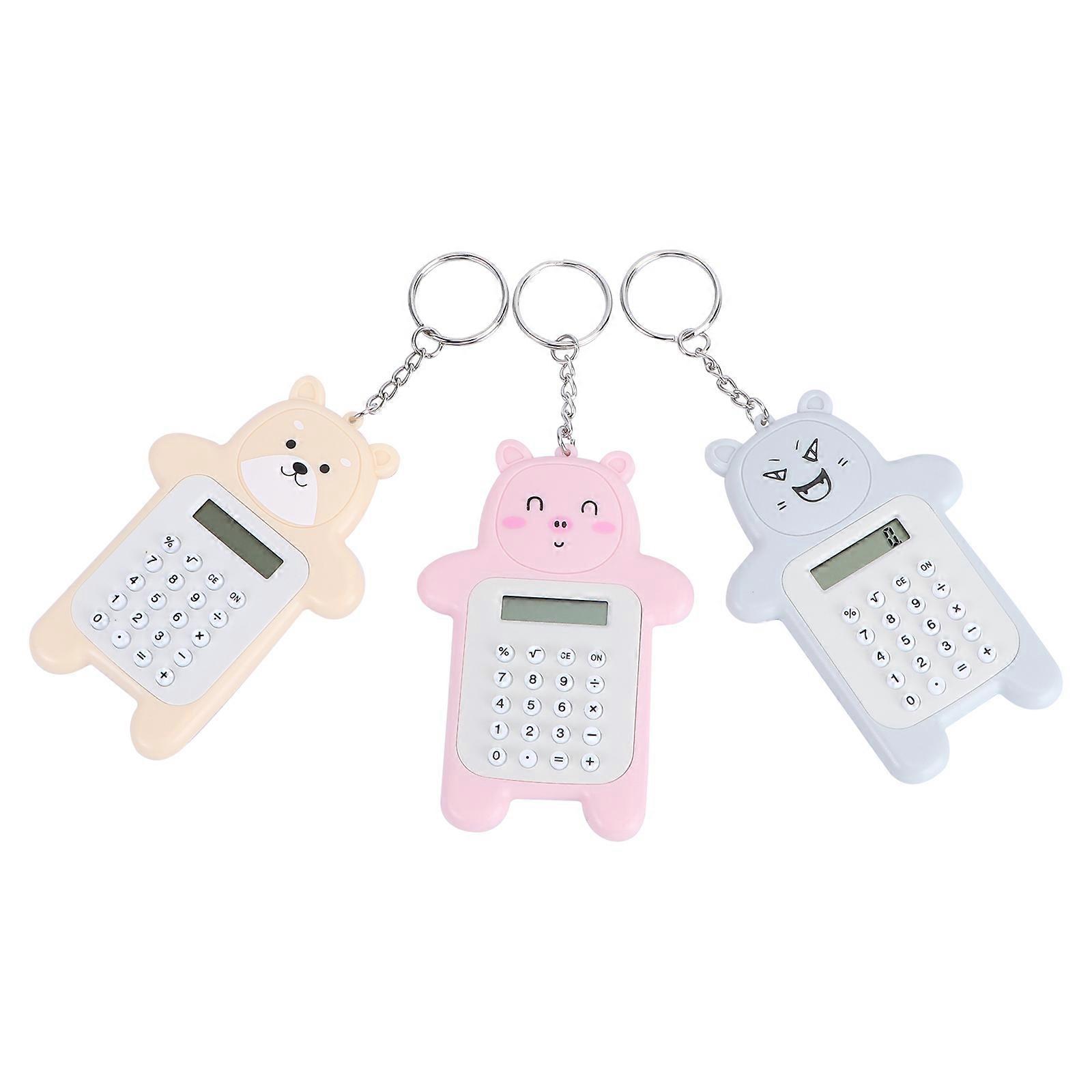 3pcs Cute Mini Calculator with Plastic Buttons and Keychain Buckle