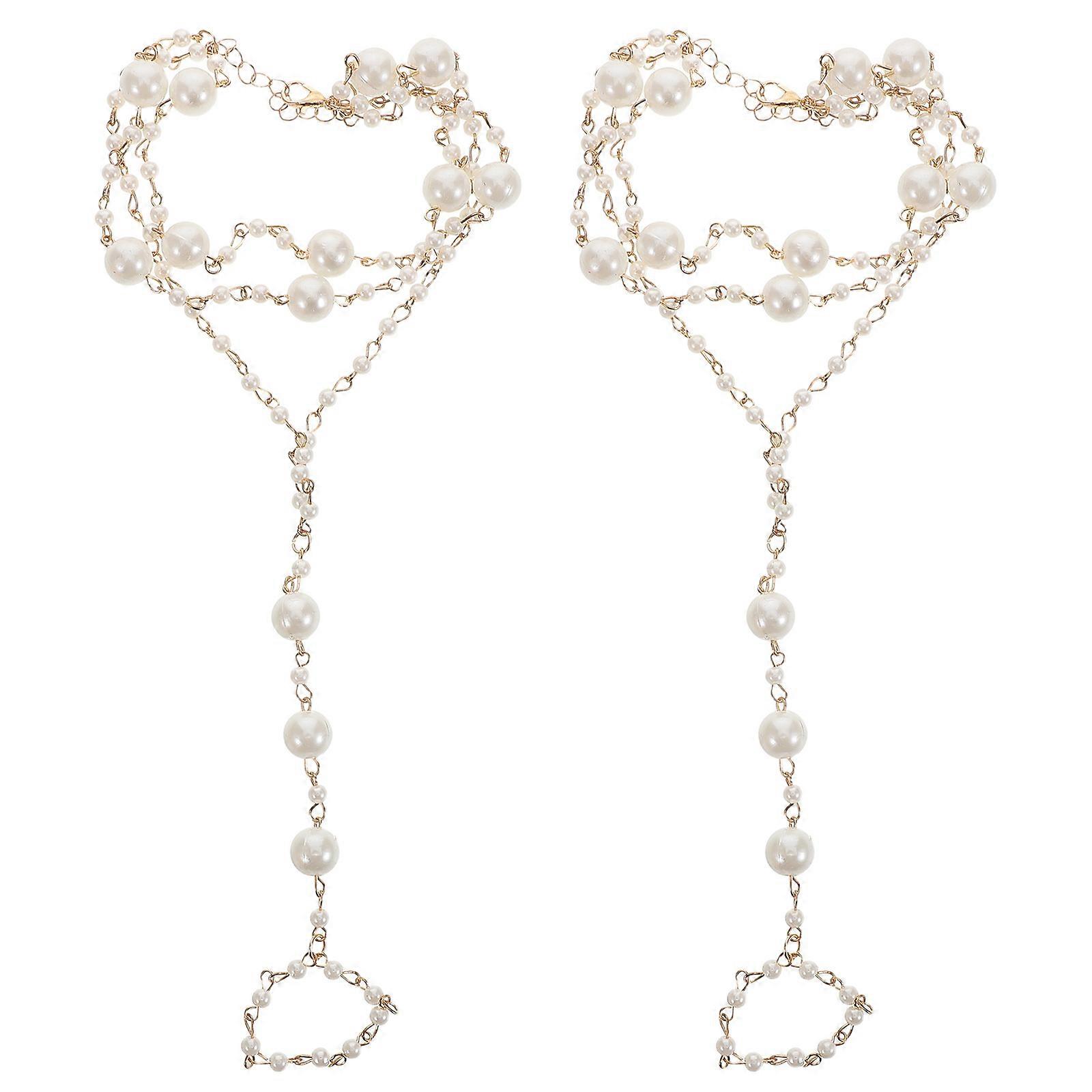 Tassel Pearl Foot Chain Anklet Beach Multi Color Metal Material Toe Ring Stability 2Pcs