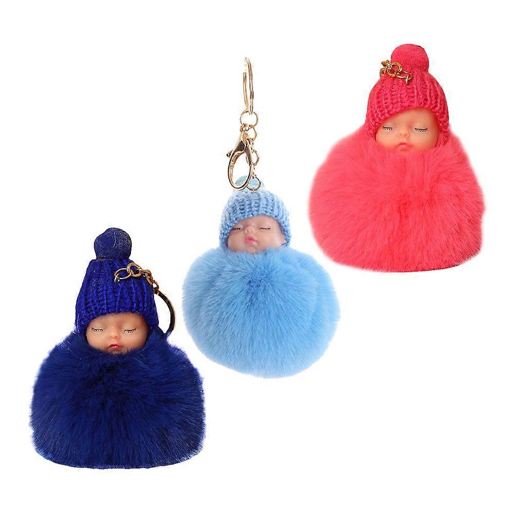 Soft Toy Keyring Cute Keychain Pendant Decoration For Everyday Use Round Shape Material 3Pcs