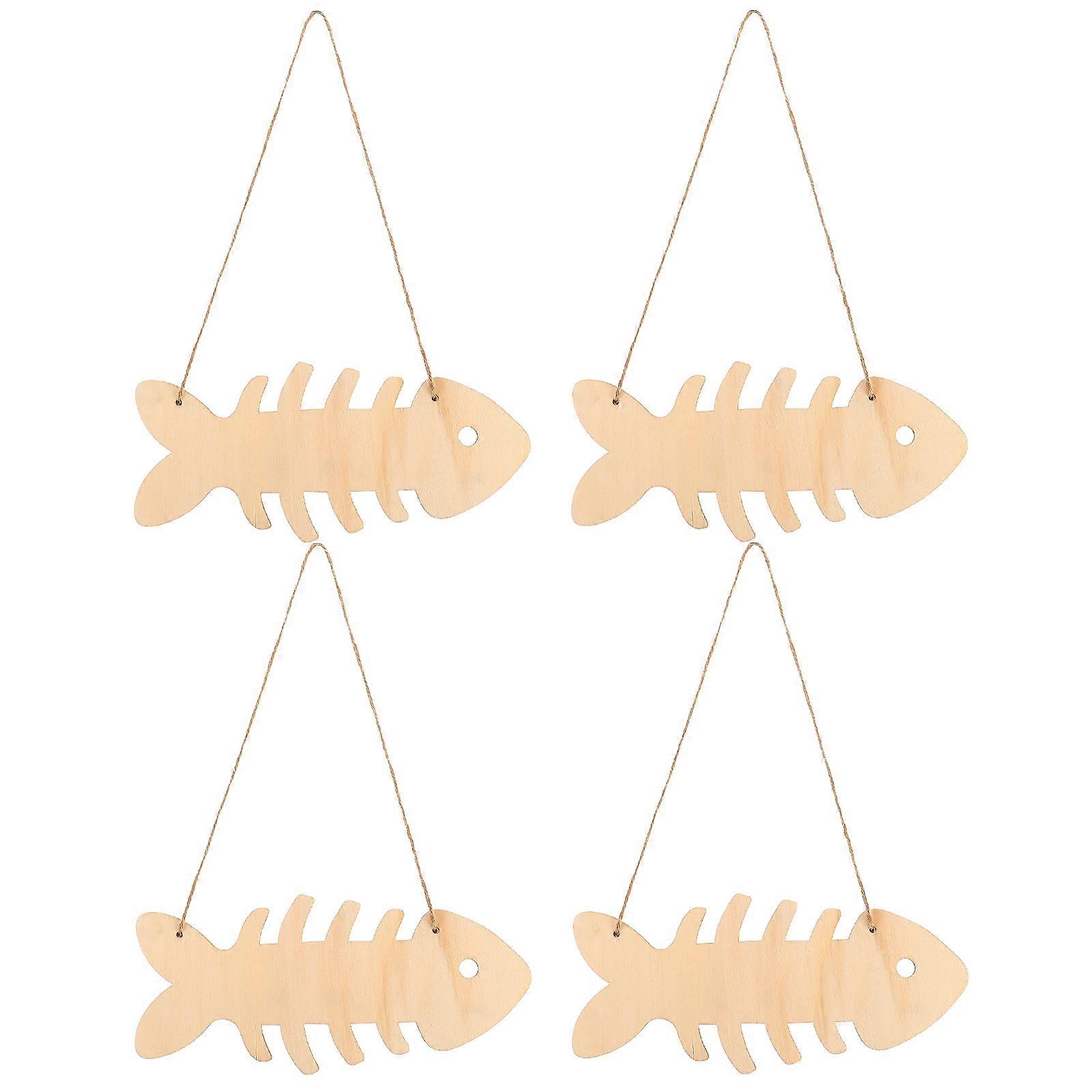 4pcs DIY Graffiti Fish Bone Wall Hanging Pendants – Unfinished Wood Slices for Home Decor, Craft Projects & Beach Themed Decorations – Safe &