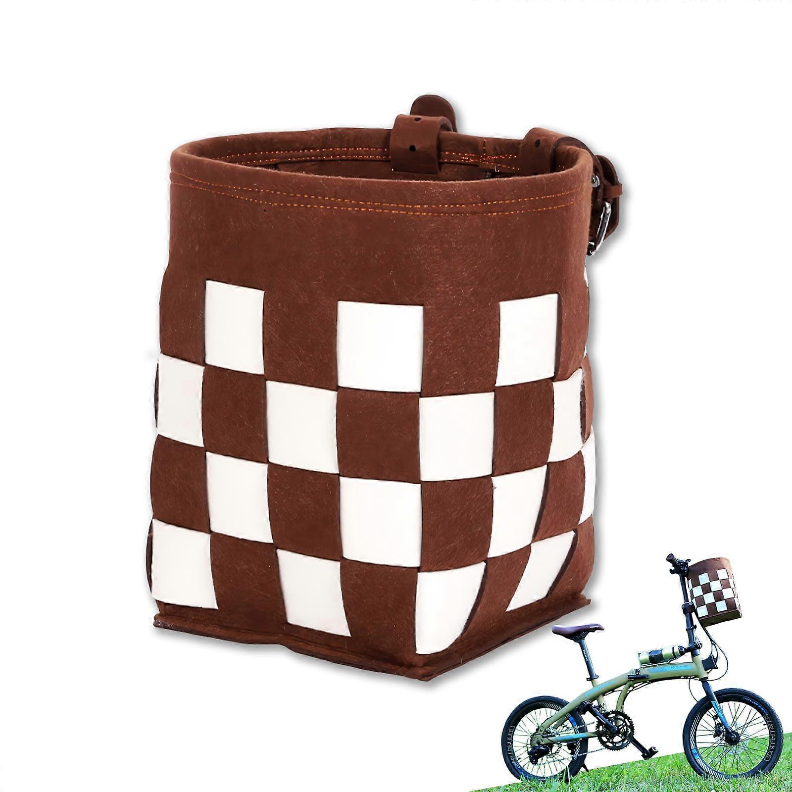 Bicycle Basket Front, EBike Accessories, Handlebar Bag, Foldable Felt Material, Coffee
