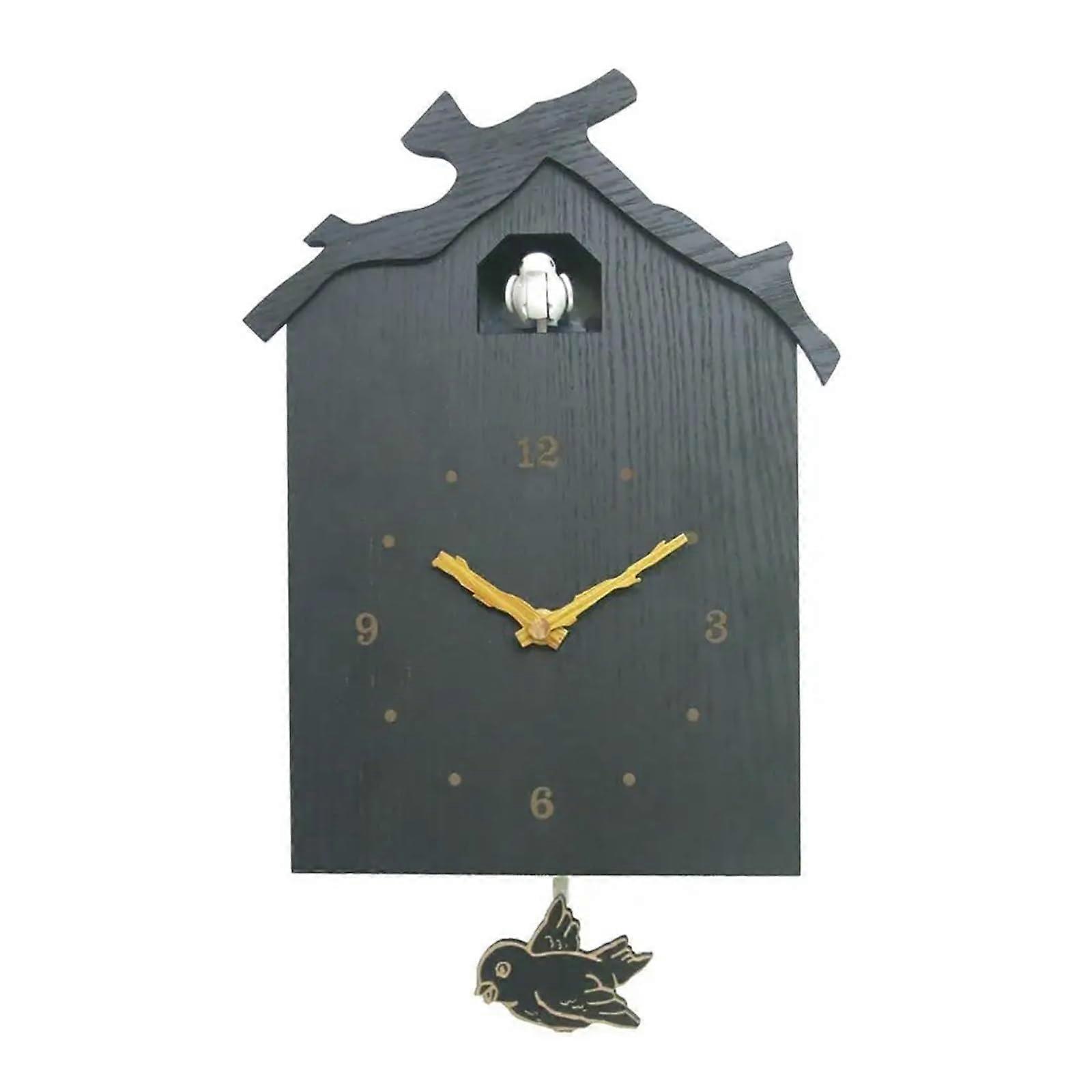 Cuckoo Clocks Black Wooden Cuckoo Clock for Living Room, Swing Wall Clock with Bird Alarm for Kids, Home Decor