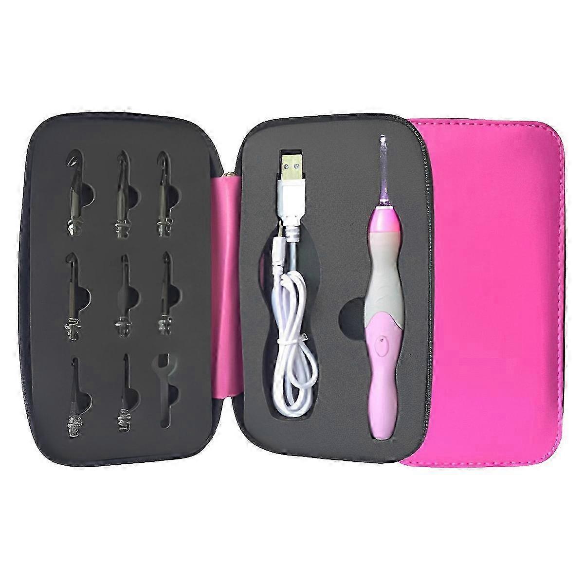 Lighted Crochet Hook Set with 9 Interchangeable Heads from 2.5mm to 6.5mm