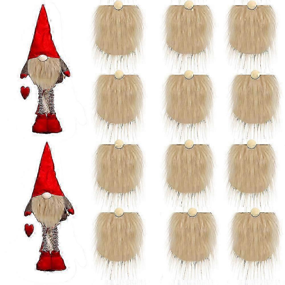 12Pcs Crafting Beards for Gnomes Faux Fur Precut Dwarf Beards with 12Pcs Wooden Balls for Xmas Decor