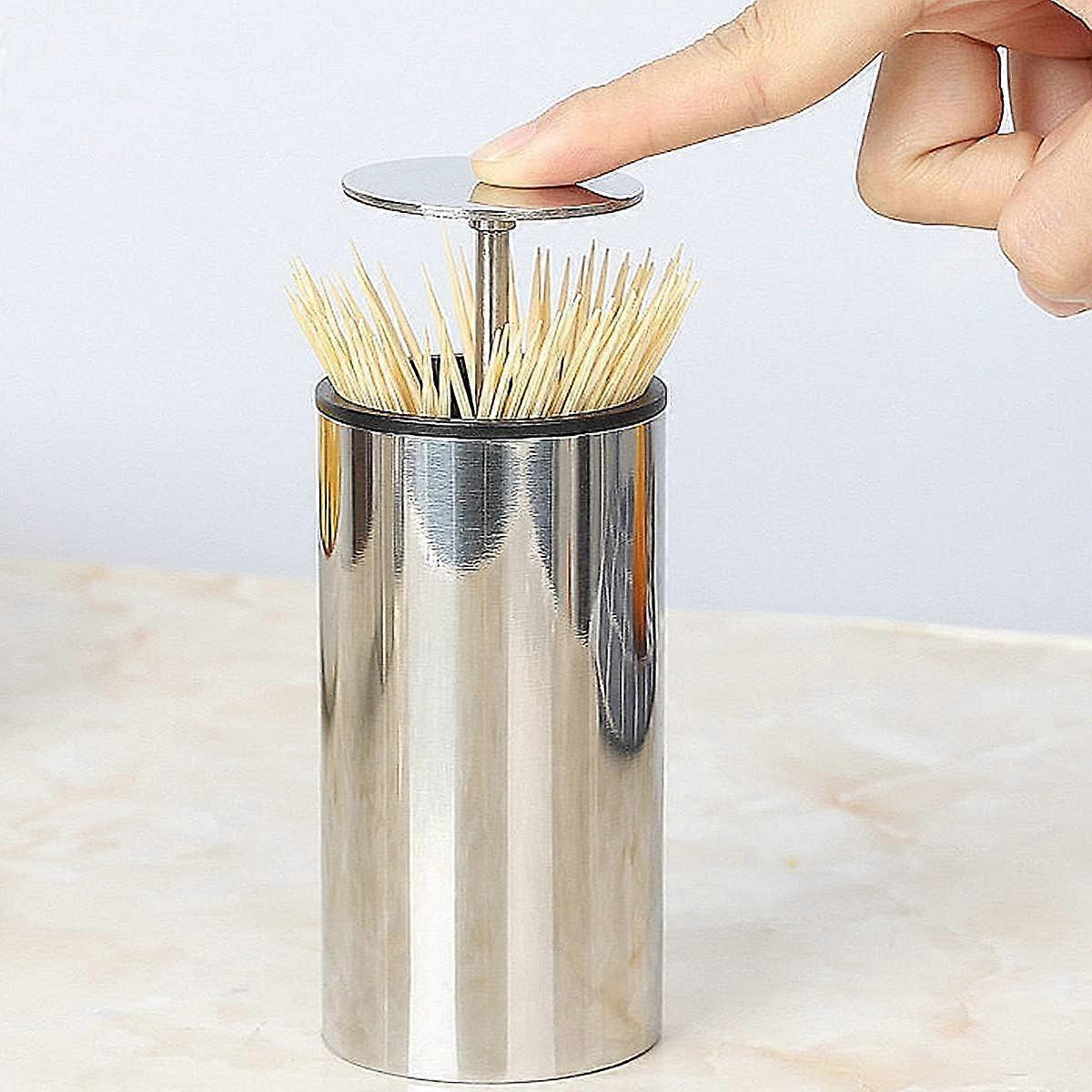 1pcs Toothpick Holder, Automatic Stainless Steel Toothpick Holder