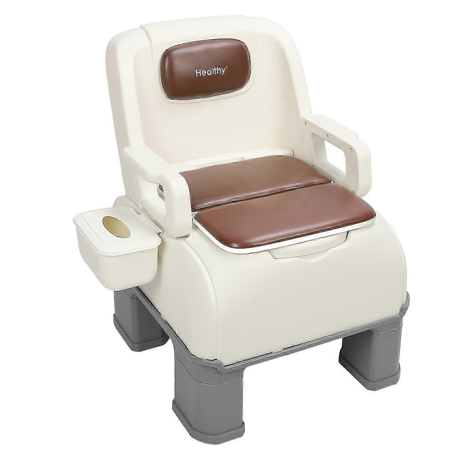 2 In 1 Portable Bedside Commode Pu Leather Detachable Armrest Anti Odorant Adult Potty Commode Chair Brown
