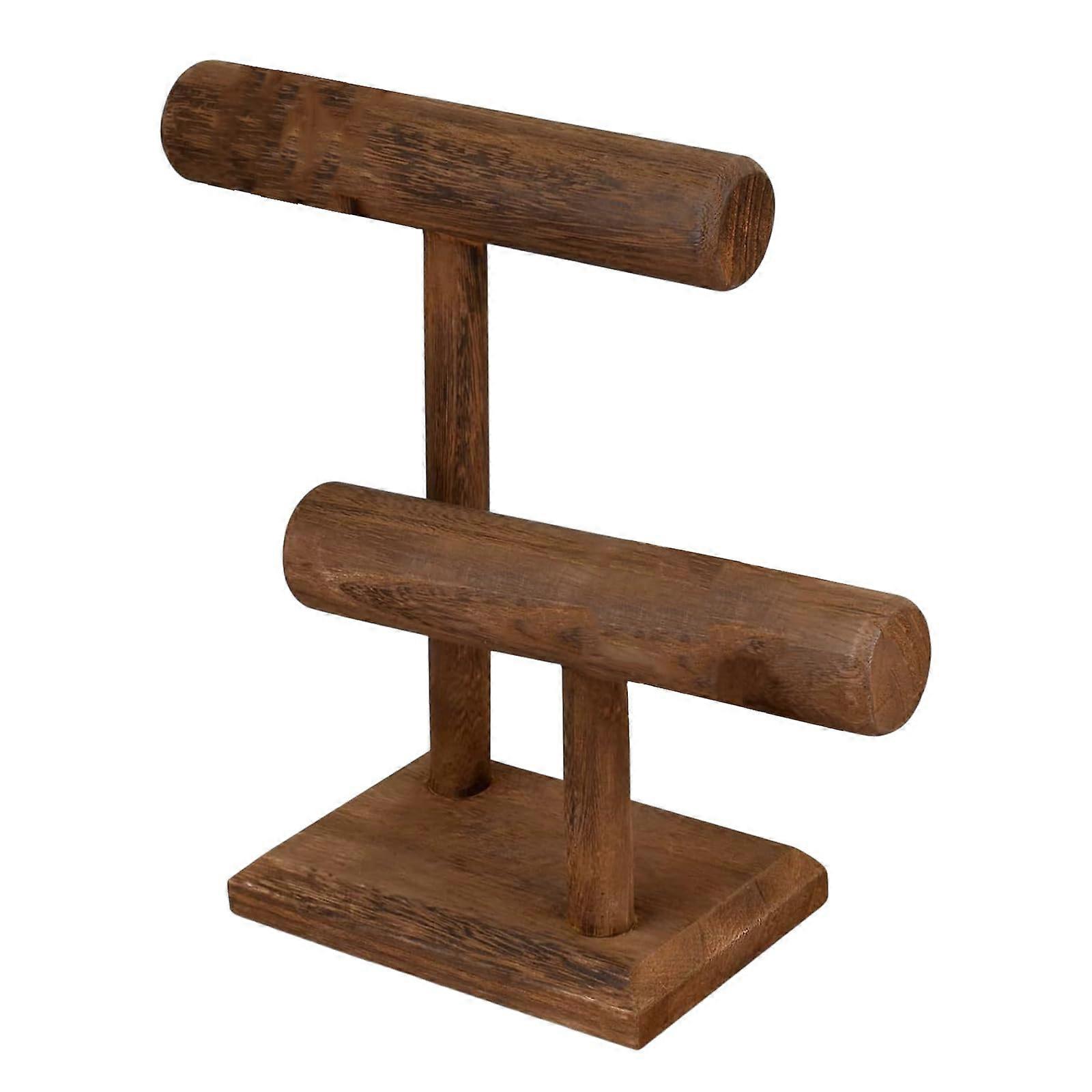 Wood Bangle And Watch Display Tower Double Layer Jewelry Organizer For Home Decor And Retail Use