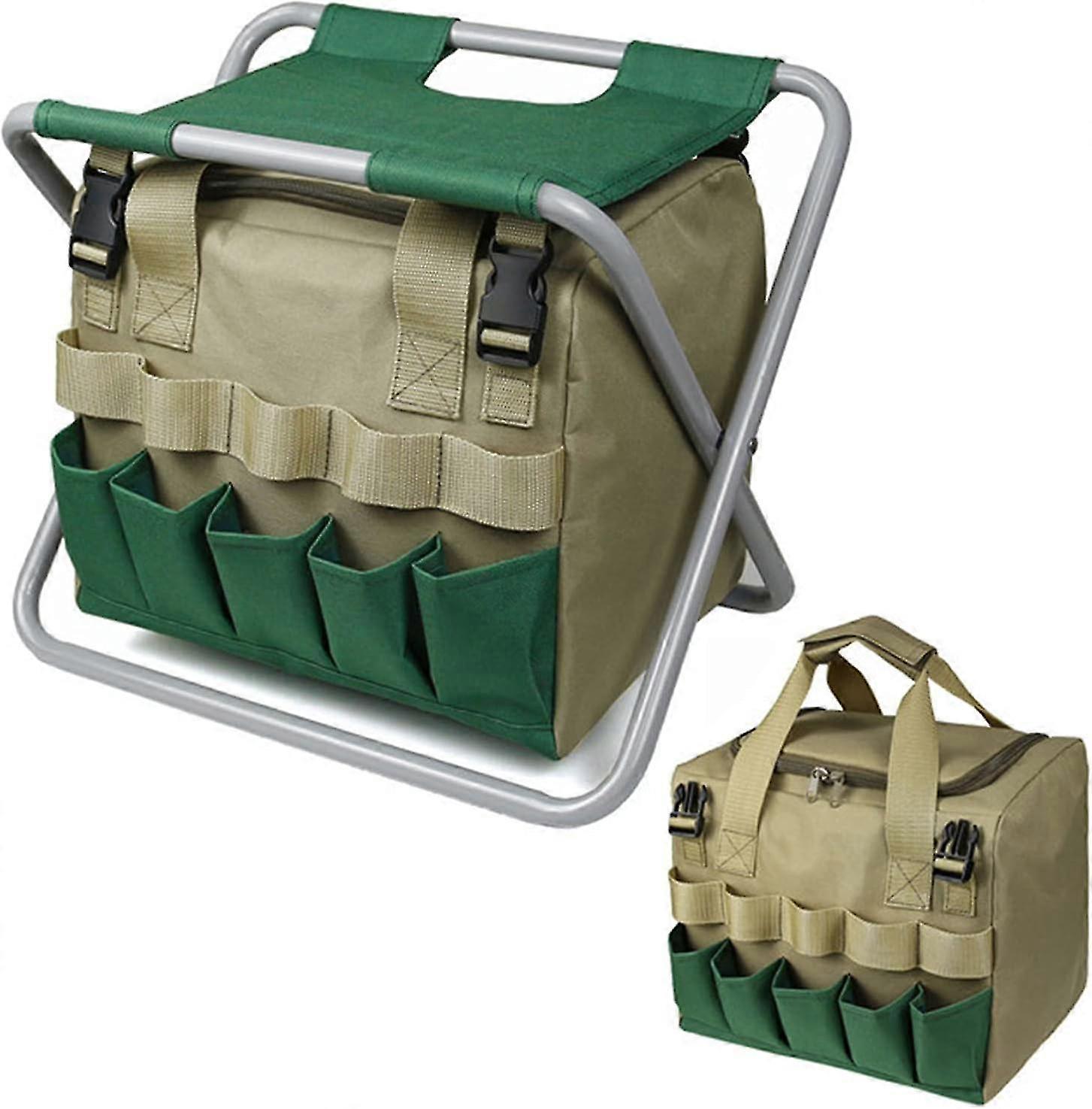 Folding Garden Stool Garden Kneeler Seat Sturdy Stainless Steel Tools Folding Stool Detachable Canvas Tool Bag
