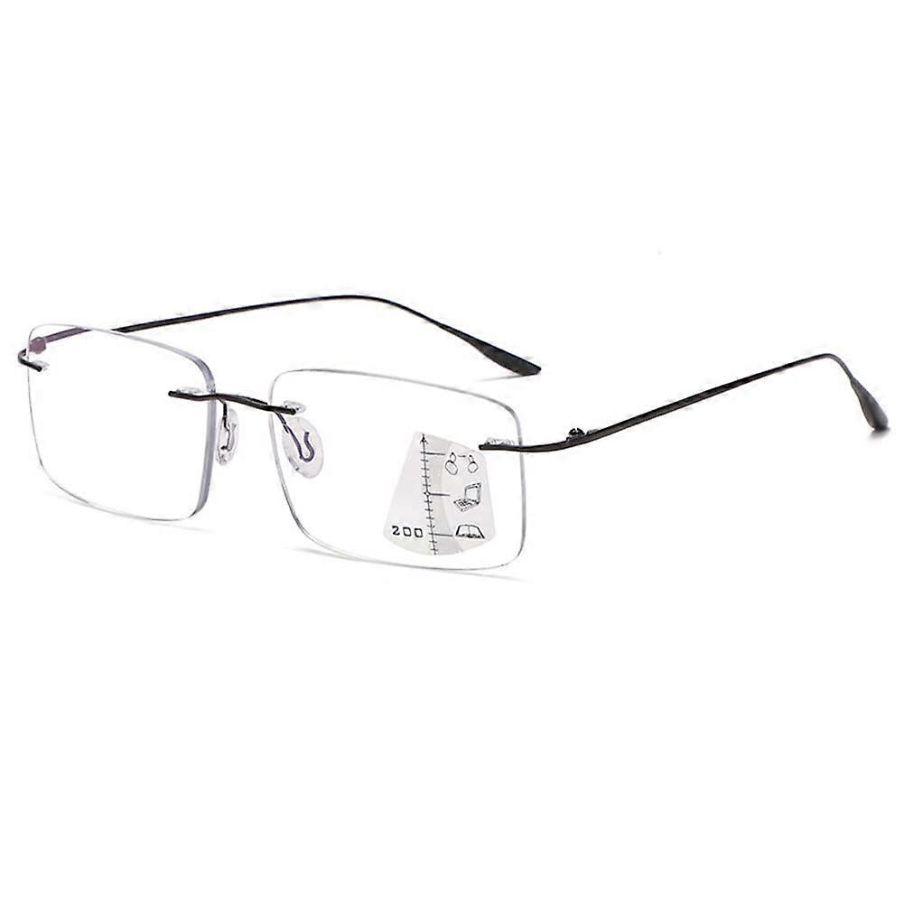 Progressive Reading Glasses Titanium Ultralight Multifocus Blue Light Filter 1X Black