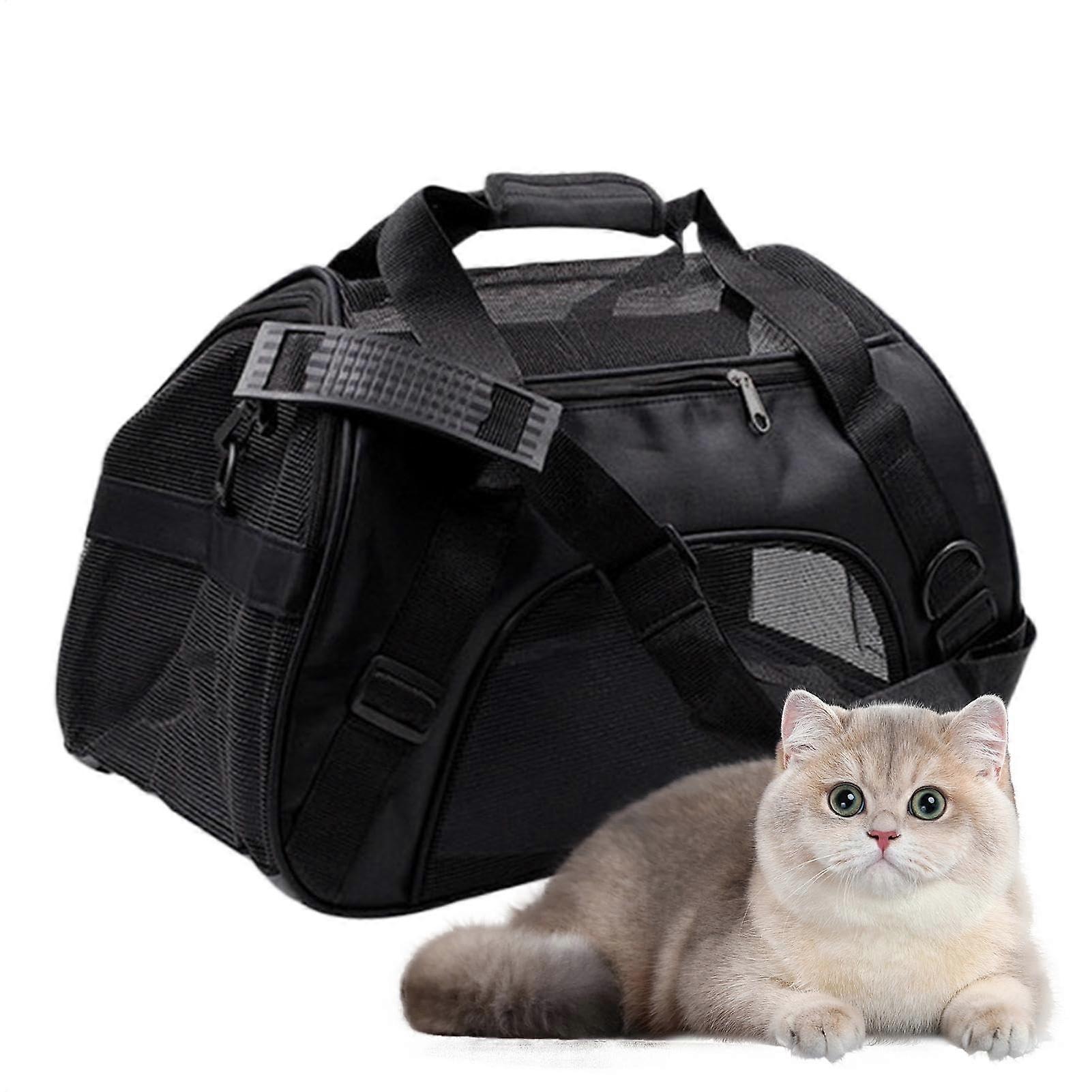 Pet Carrier for Cat and Dog, Foldable Soft-Sided Carrier Bag, Breathable Design with Adjustable Shoulder Strap, Black, 15x15x8 cm