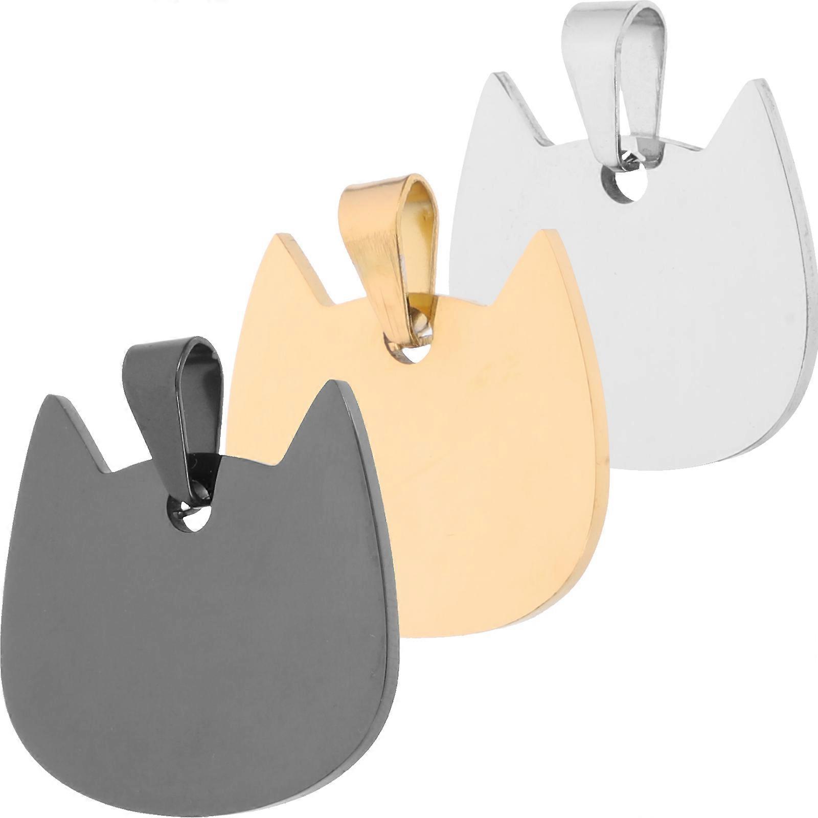 3pcs Custom Stainless Steel Cat Shaped Pet ID Tags for Dogs, Puppies & Kittens – Engraved Name & Address, Cute Paw Design, Eye Catching Pet Collar