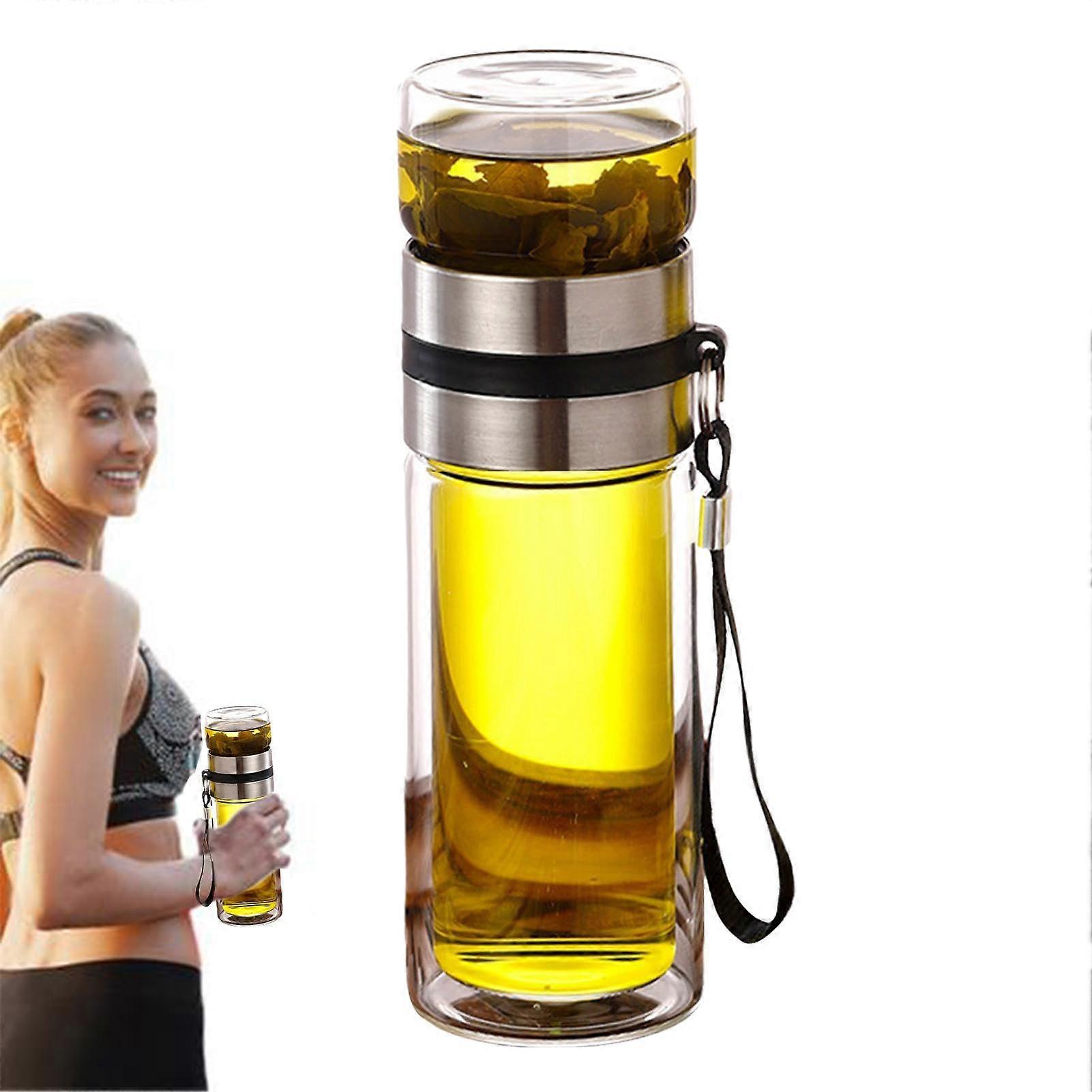 Tea and Water Separation Cup 350ml, Glass Infuser Bottle, Leak-proof Double Wall, Portable for Loose Tea, Men’s Travel Mug