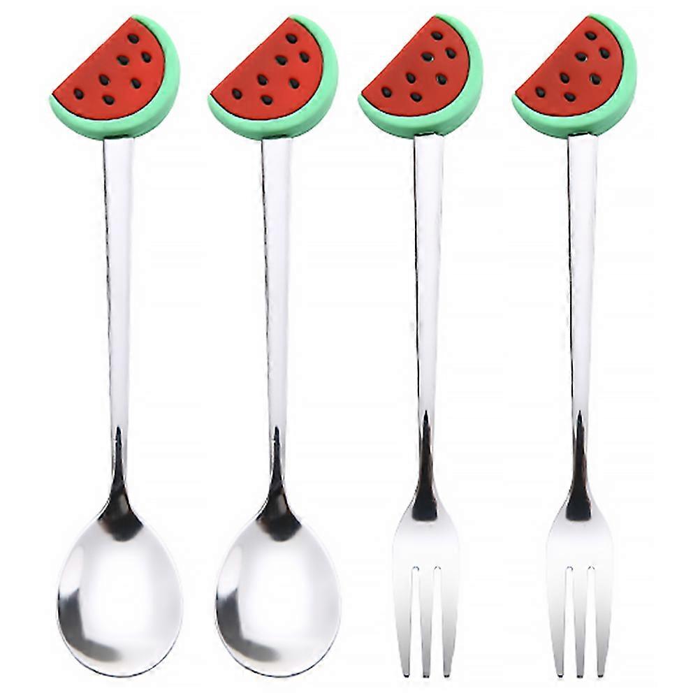 Dessert Fruit Forks Creative Fruit Shaped Tableware Stainless Steel Eating Tools Assorted Color 5.6x0.8x0.1in 4Pcs