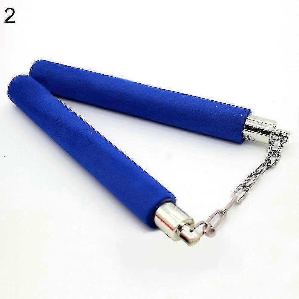 Μπλε ανθεκτικό πολεμικό σφουγγάρι Nunchaku μεταλλικών αλυσίδων δείχνει ραβδιά--μπλε
