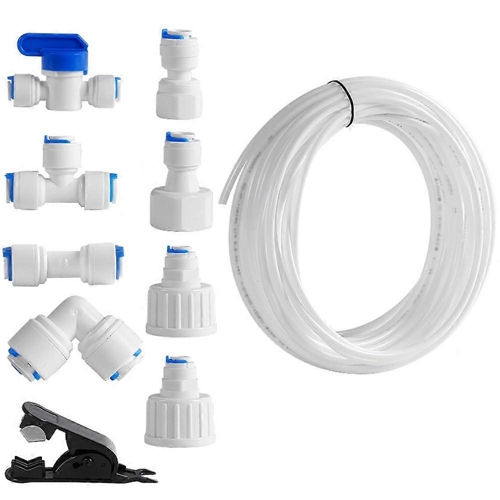 RO Water Filter Fitting, 1/4' Quick Connect Kit (Ball Valve T/I/L Connector) Hose Cutter 15M Hose