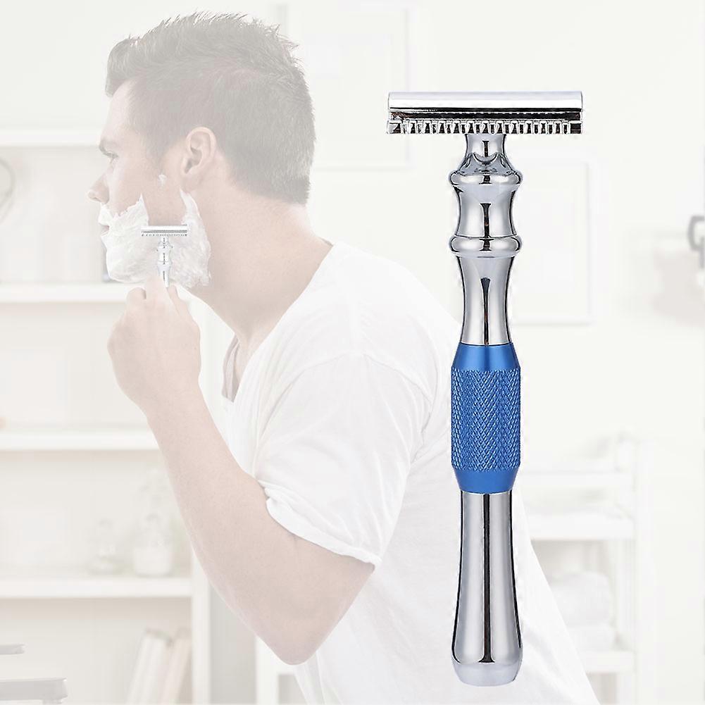 Man Shaving Razor Classic Double Edge Razor and Base Safety Shave (Blue Razor)