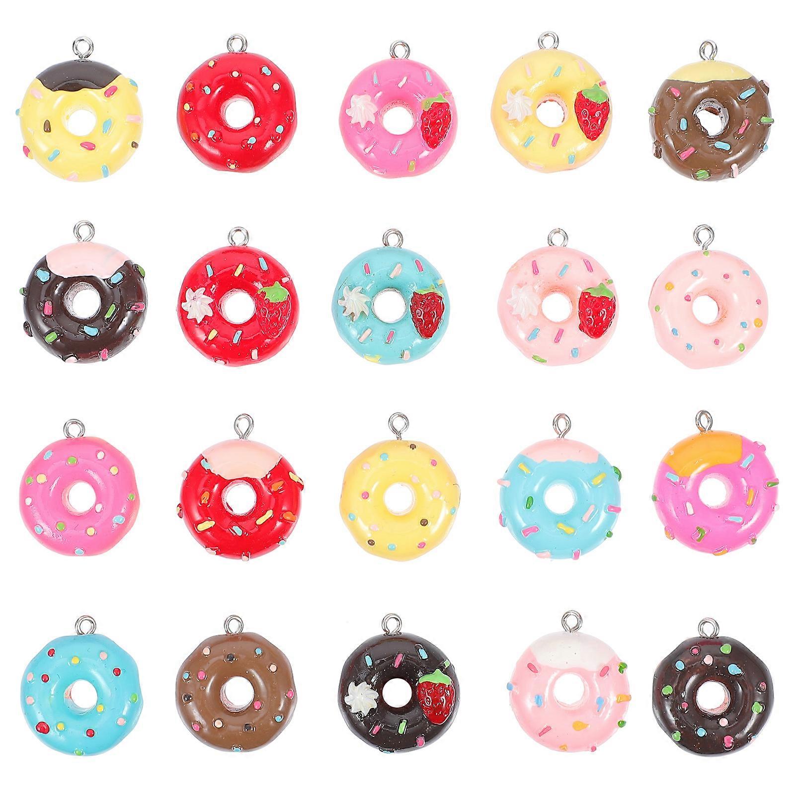 Food Resin Pendant Diy Jewelry Pendant Donut Shaped Key Buckle Craft Making 2x2.4cm 20Pack