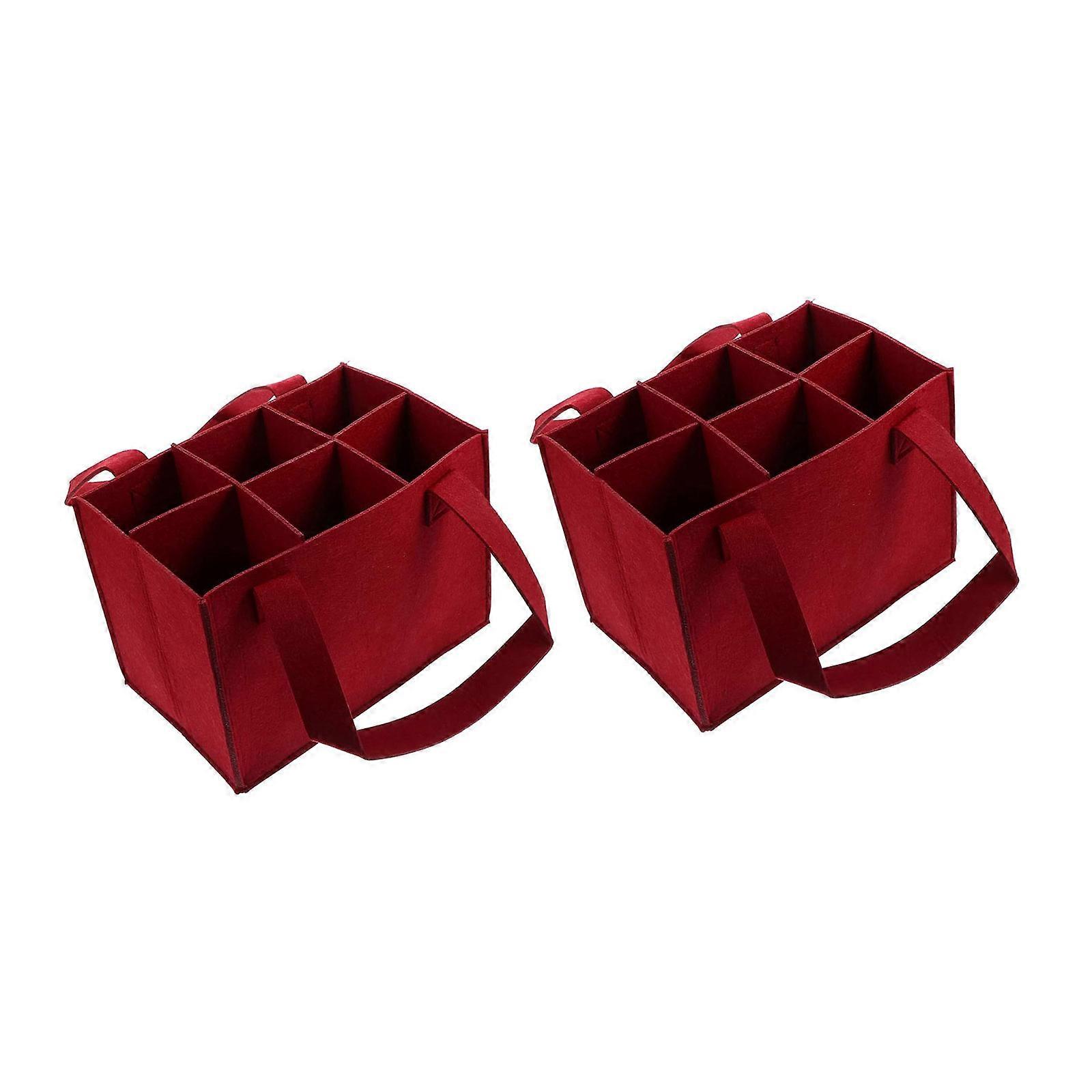 2Pieces Reusable 6 Bottle Wine Bag Thick Felt Fabric With Internal Dividers For Secure Transporting Beer Champagne  Burgundy
