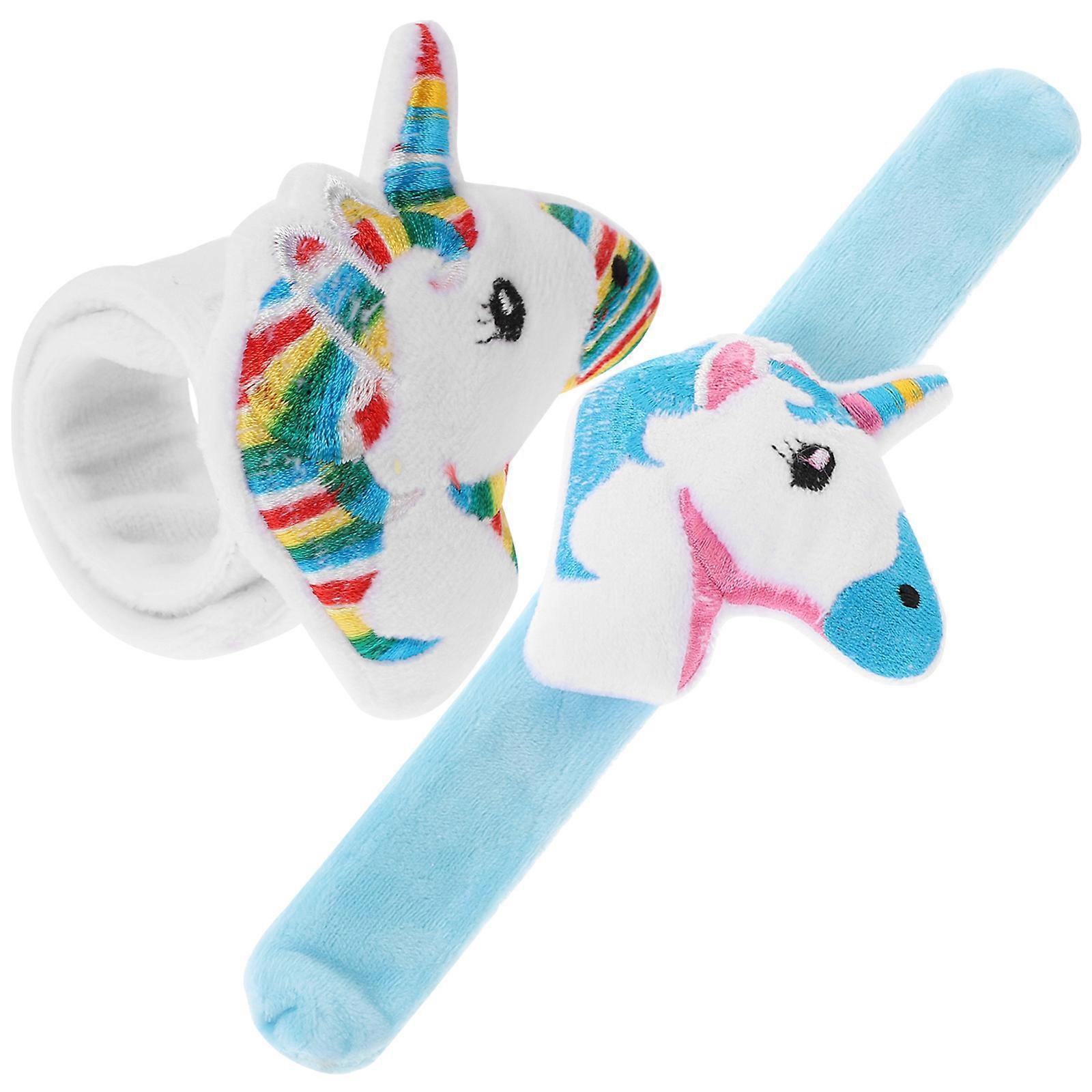 Plush Unicorn Cartoon Slap Bracelets for Kids with Assorted Colors and Fun Designs 2Pcs