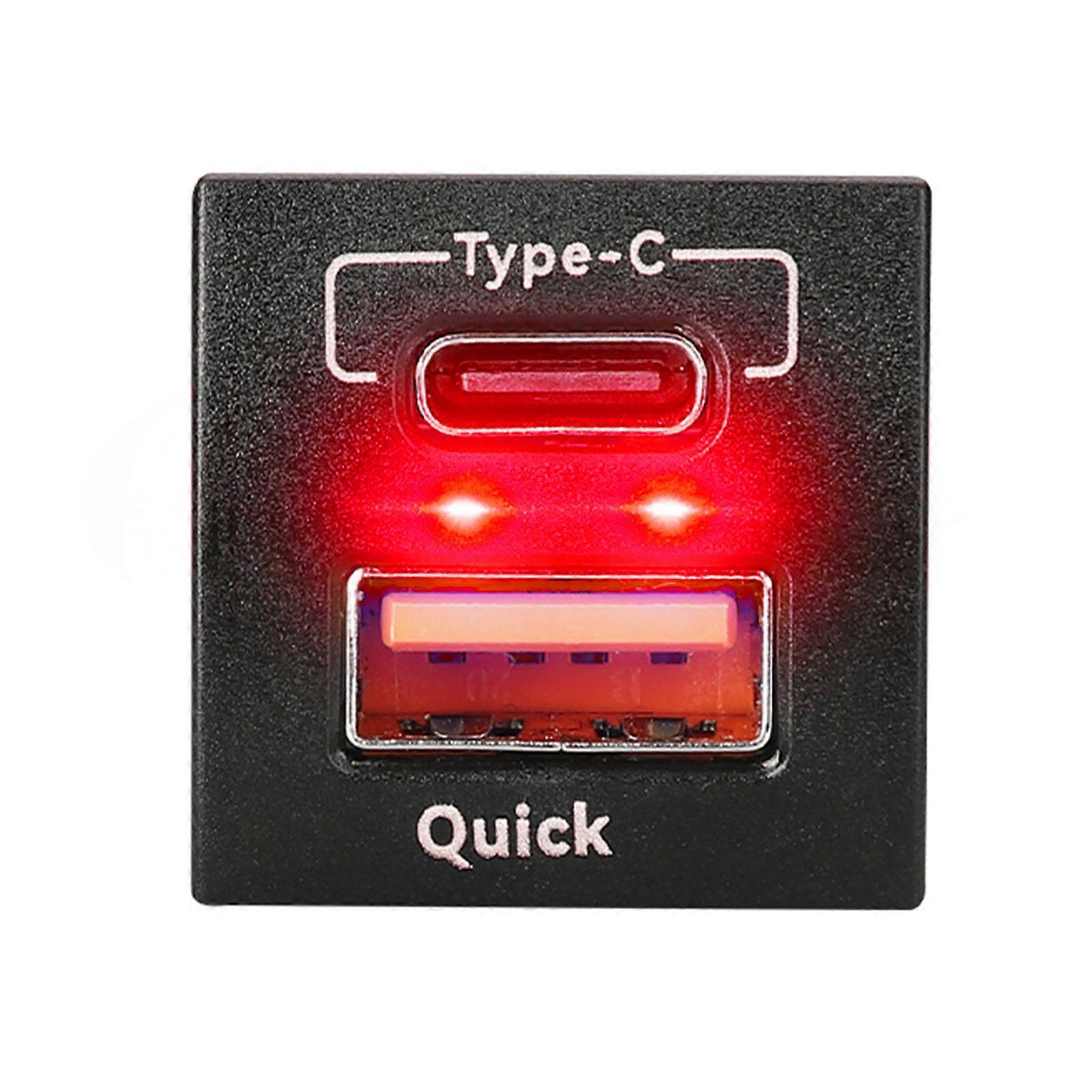 12-24V USB A 18W Car Charger Socket PD30W Type C QC3.0 Car Charging Adapter for 19-23 New Models Car red light