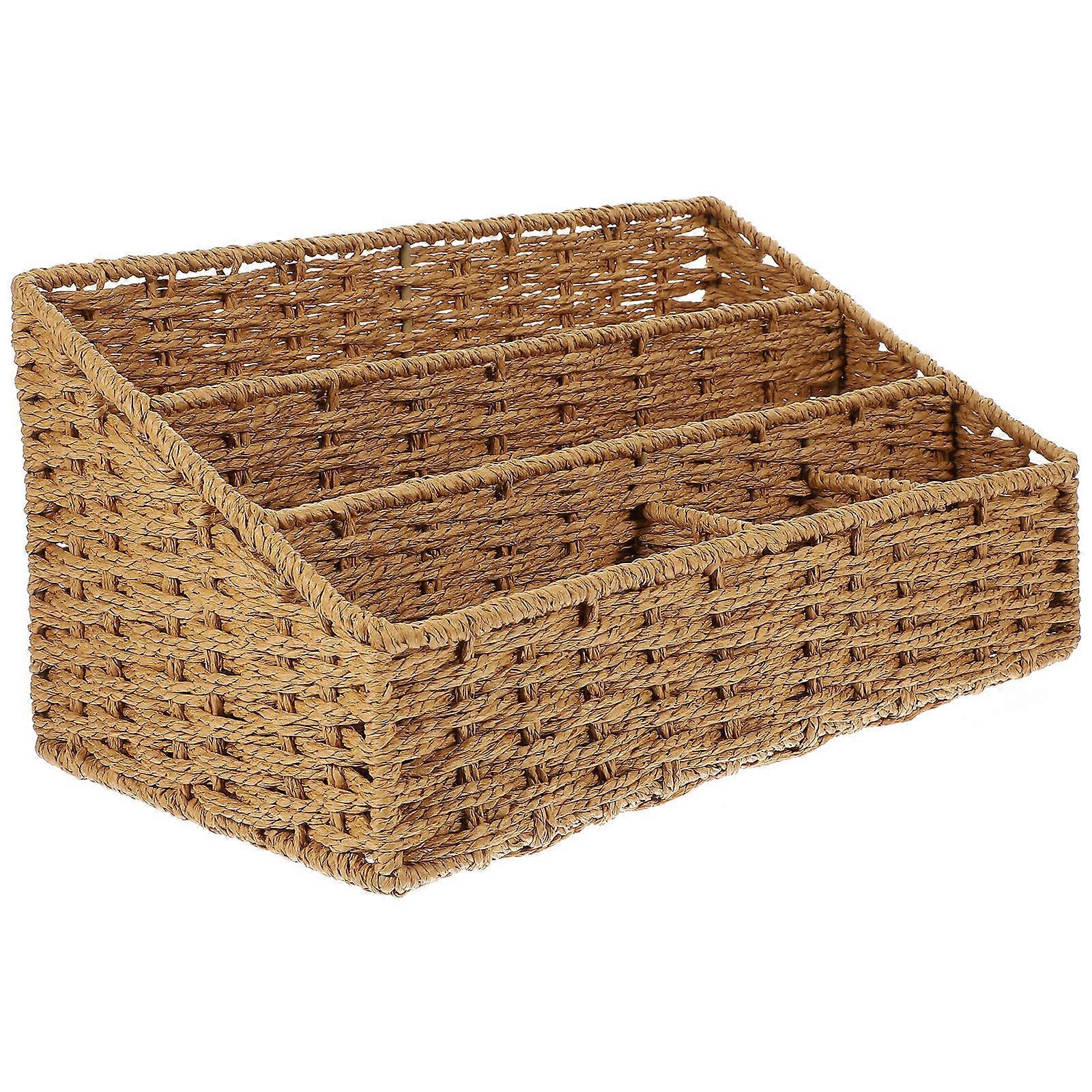 Office Baskets Woven Sundries Organizing Basket Desk Organizer Rectangular Shape Brown Color 1Set