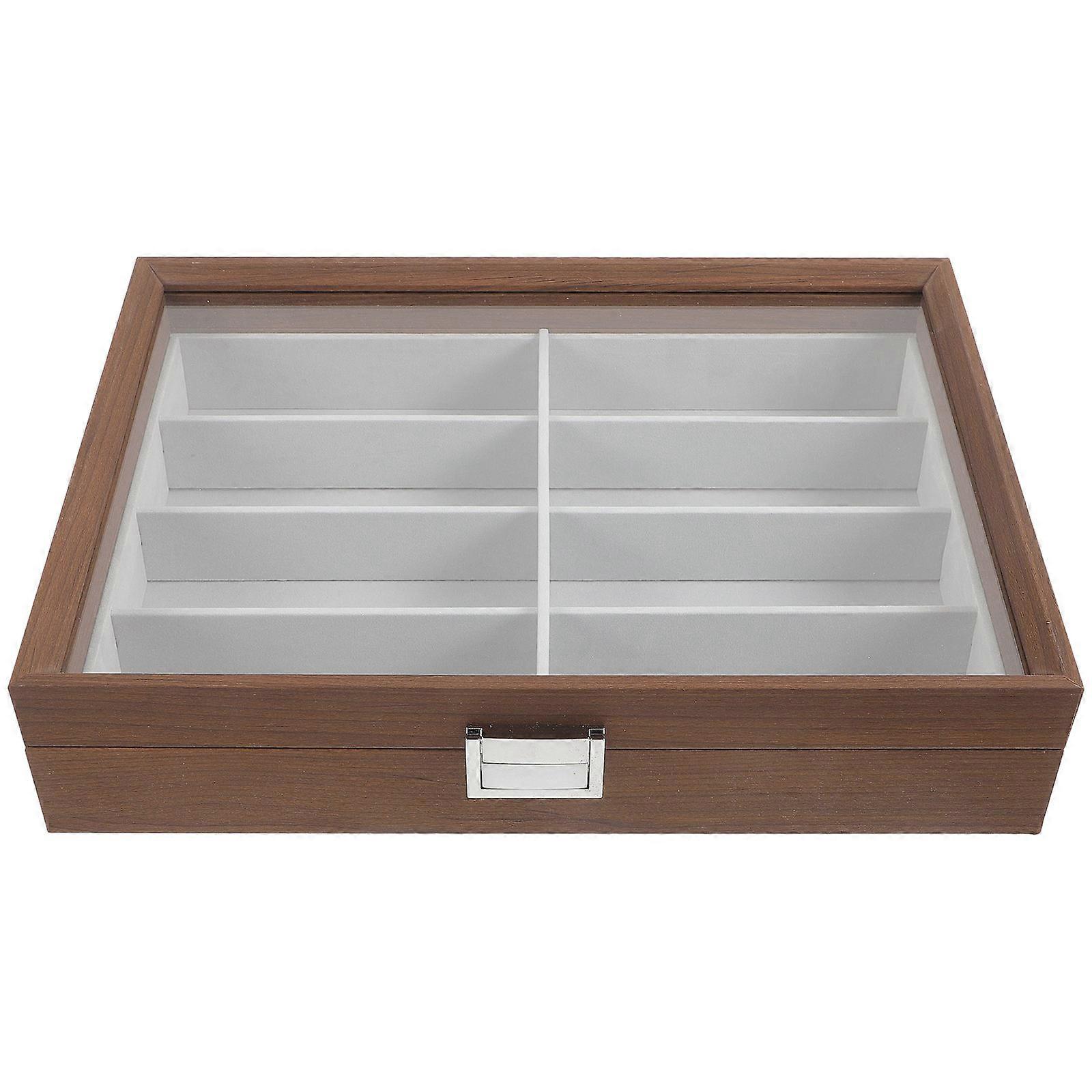 Wooden Eyeglass Box with 8 Slots for Sunglasses Storage and Display Home Shop Organizer Transparent