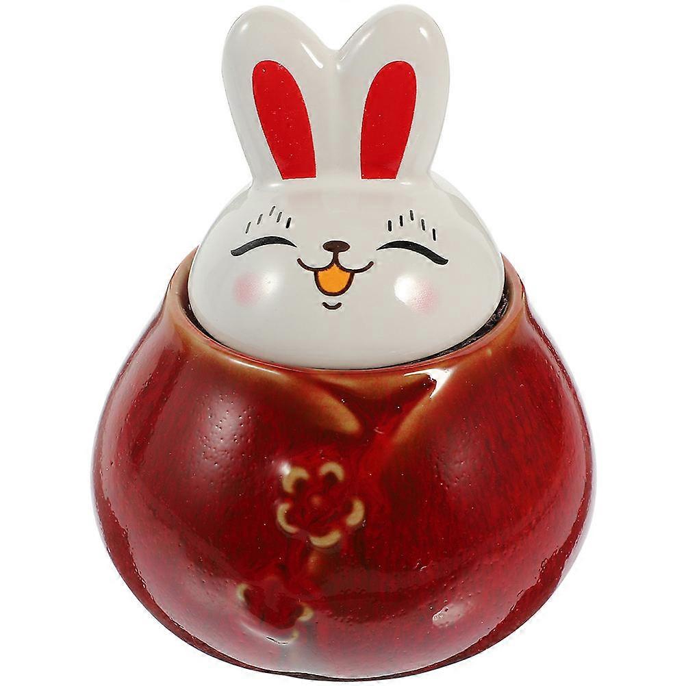 Ceramic Canister With Lid Bunny Shape Ceramic Cookie Jar Home Use Red 1Set