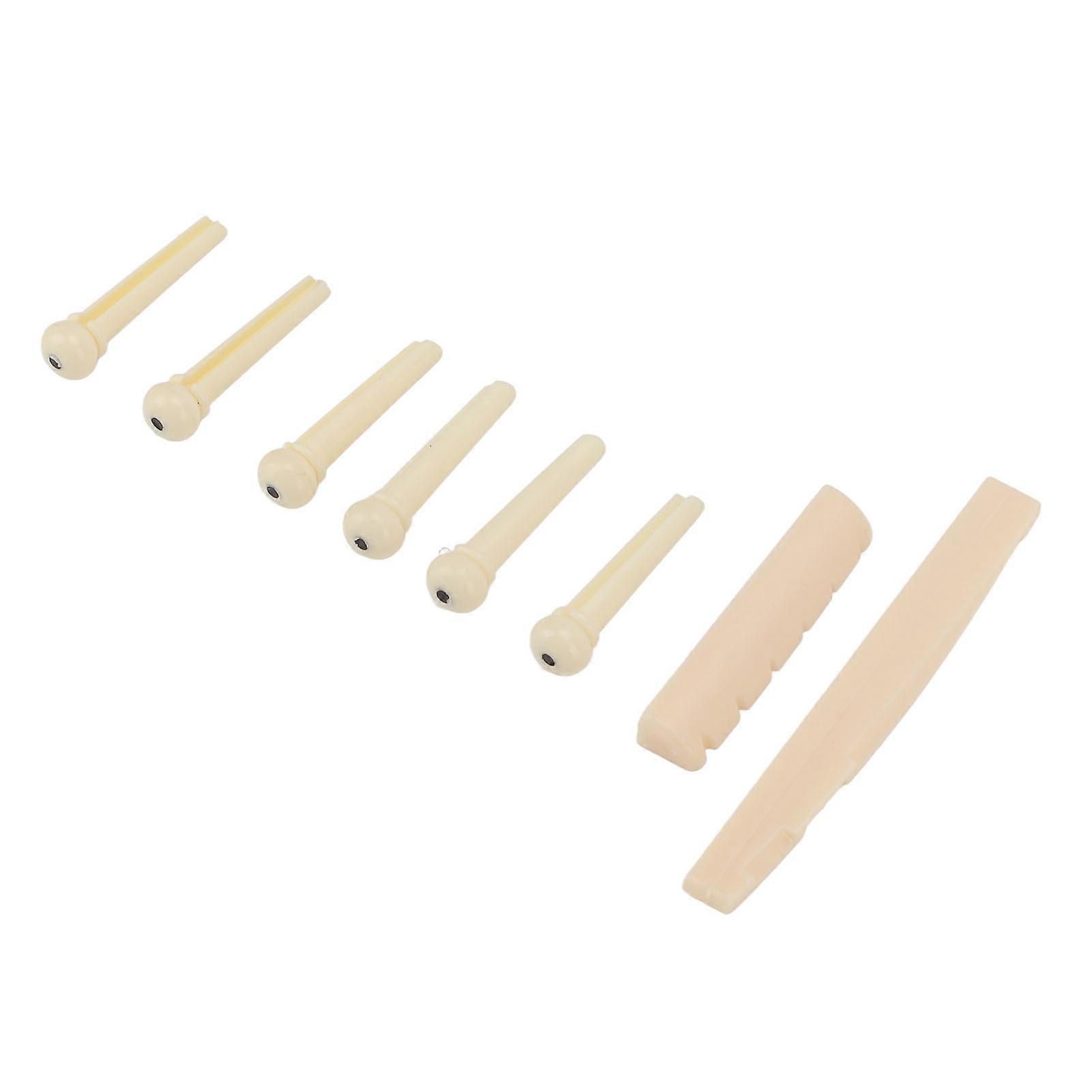 Folk Guitar Nut Saddle ABS with 6pcs Bridge Pin Instrument Accessory Set Kit for Replacement 
