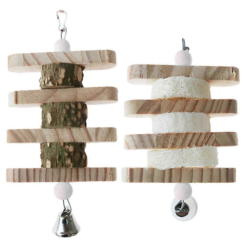 Parrot Chewing Toy 2Pcs Multi Keeps Parrots Busy Wooden Pet Plaything for Birds