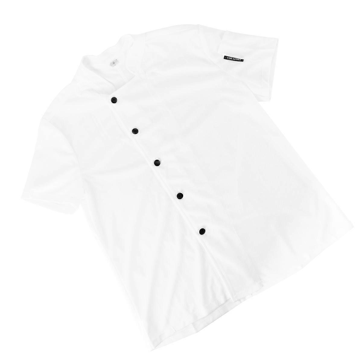 White Chef Jacket Short Sleeve Breathable Cook Uniform for Restaurant Hotel Synthetic Material