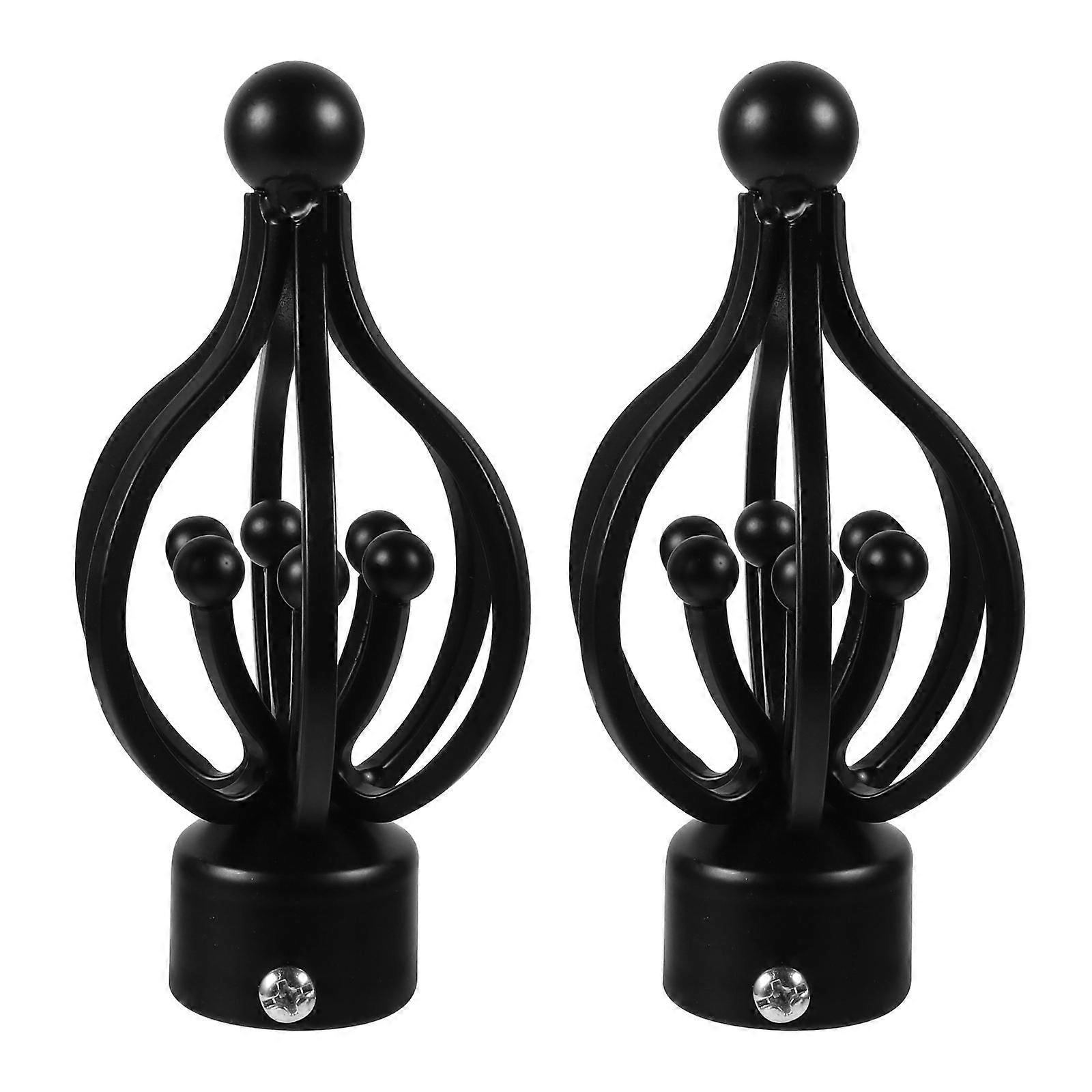 Window Curtain Rod End Caps 2Pcs Black Round Finials Suitable For Bedroom And Dining Room
