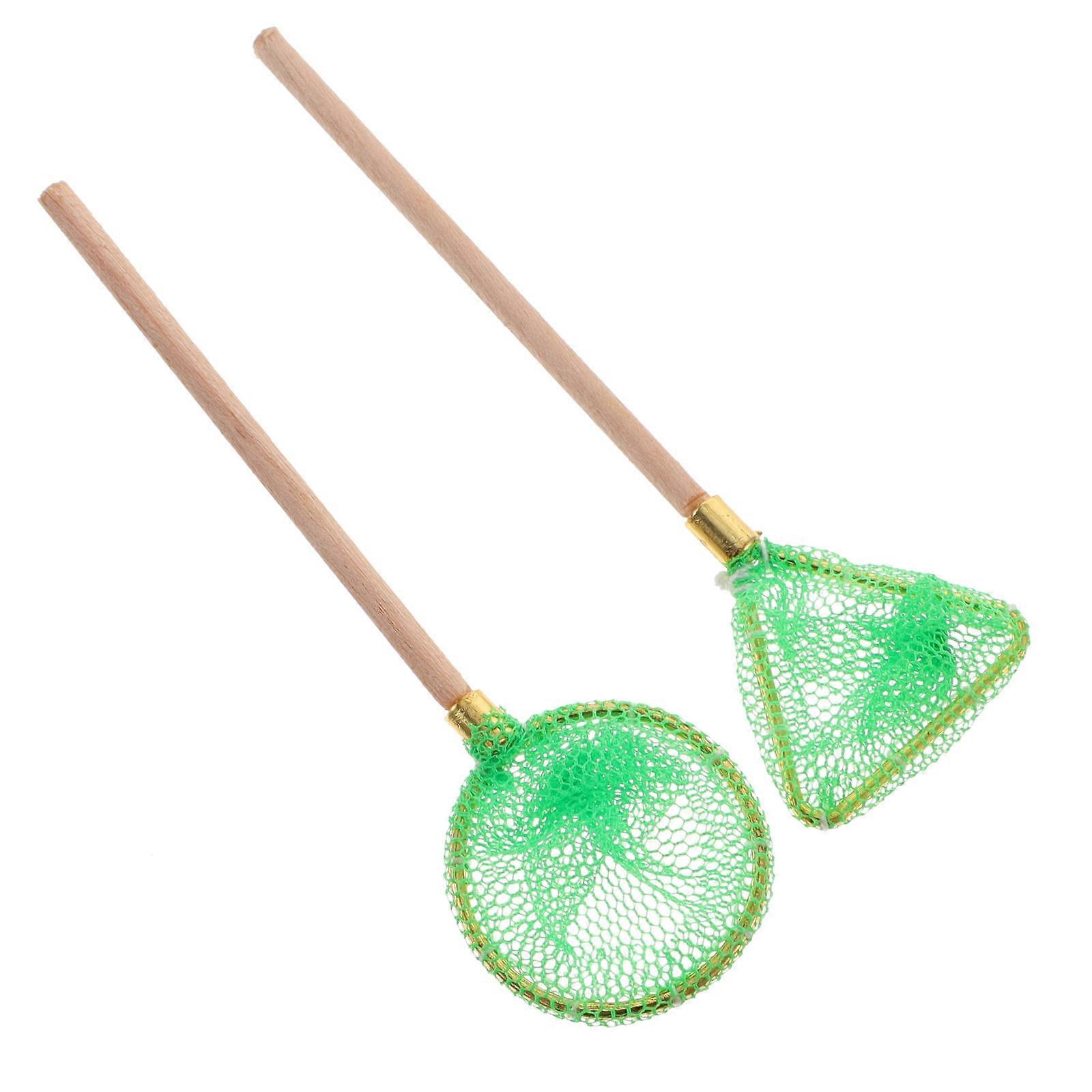 2pcs Miniature Fishing Nets for Crafts, Mini House Accessories, Realistic Tiny Catching Nets for Pretend Play and Decor