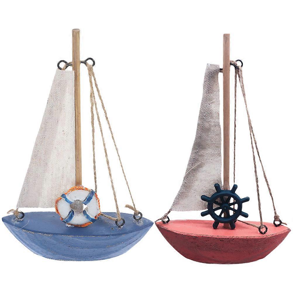 2 قطع البحر الأبيض المتوسط المراكب الشراعية نموذج خمر مصغرة قارب الحلي البحرية الساحلية المنزل منضدية ديكور