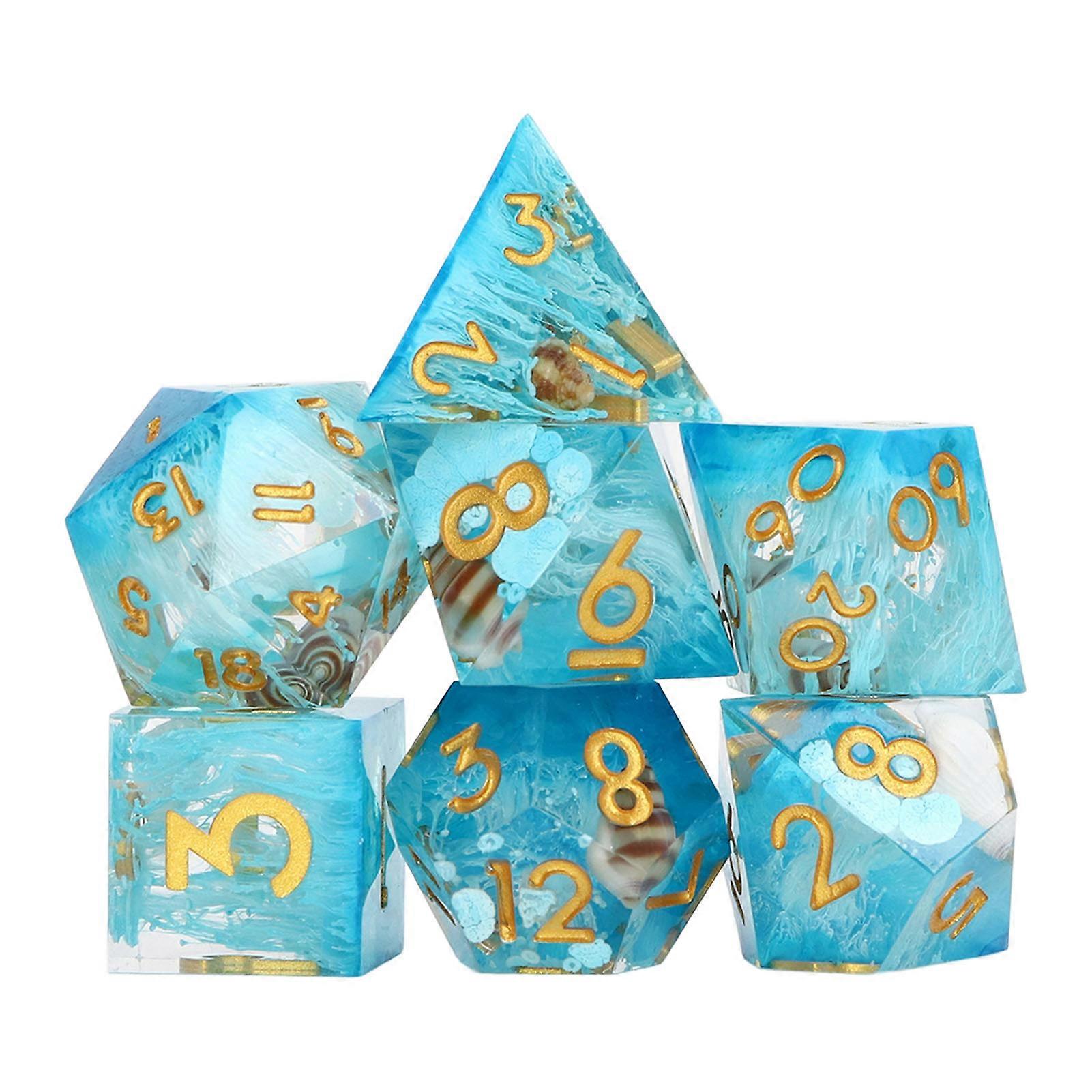 7pcs Resin Role Playing Game Dice Men Women Portable Exquisite Polyhedral Dice Set for Holiday Party Bar Blue