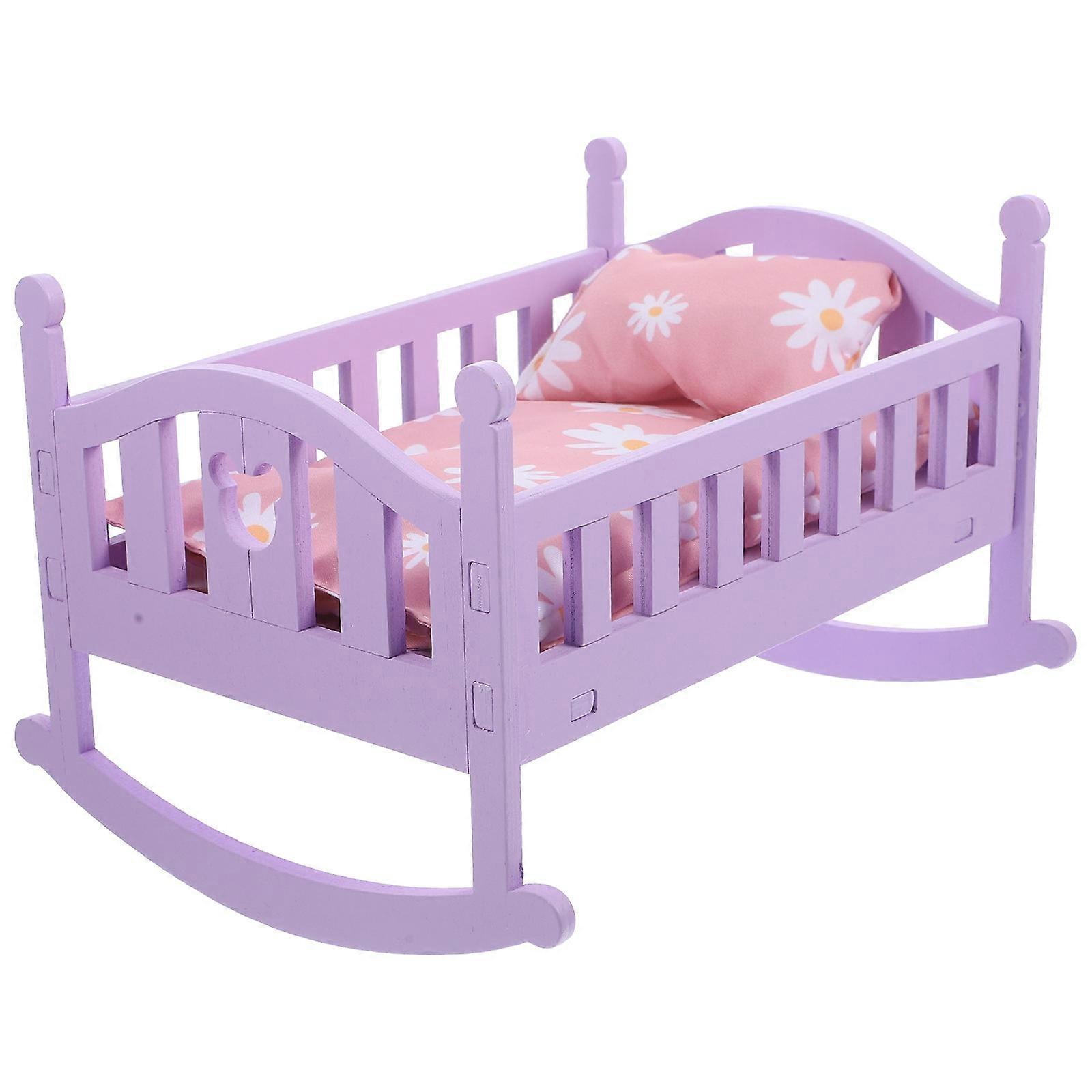 Wooden Doll Bed with Smooth Lines and Stable Frame for Decor Violet 6.5 x 3.5 x 2.5 Inches