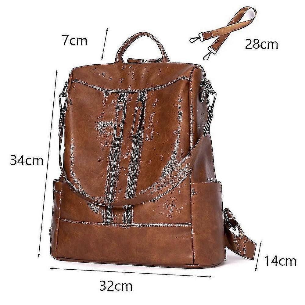 Womens Anti-Theft Leather Backpack, Handbag, Daypack, Brown