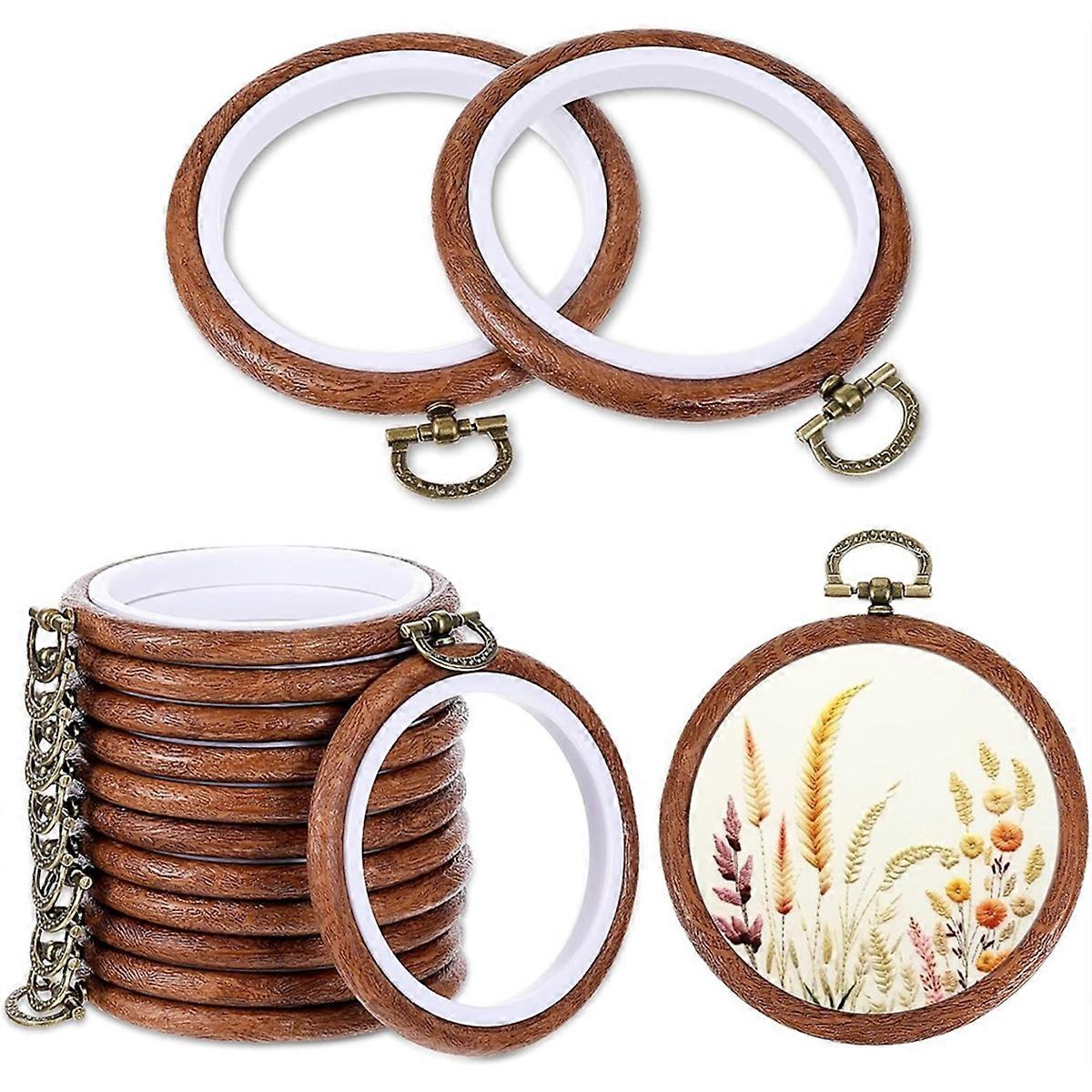 3 Inch Embroidery Hoops, 12 Pcs Embroidery Hoop Frame Circular Wood Rubber Hoops for Sewing, Craft,