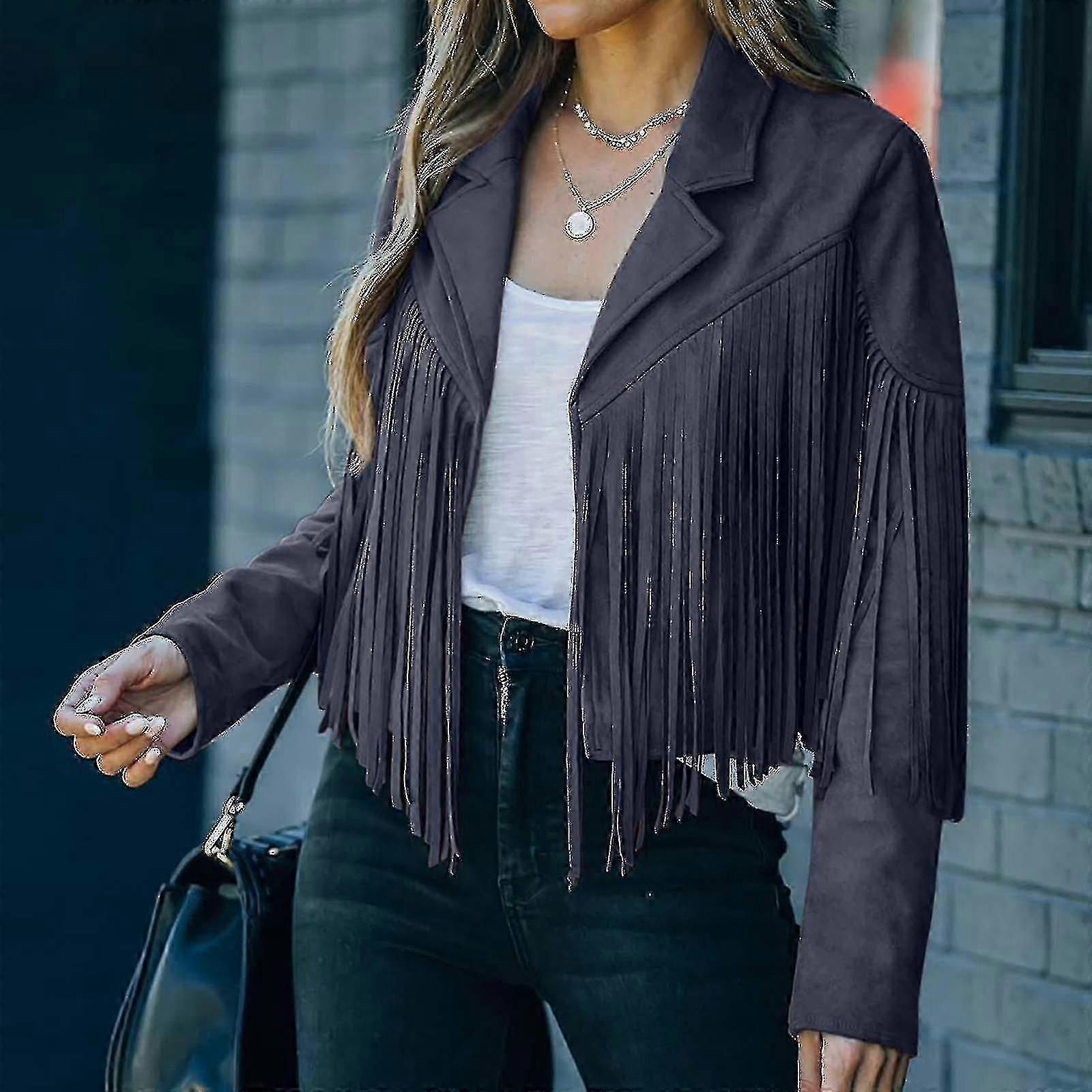 Fringe Παλτό Για Γυναίκες Faux Suede Leather Cowboy Style Coat Μακρυμάνικο Φούντες Ζακέτα Παλτό hg1-25