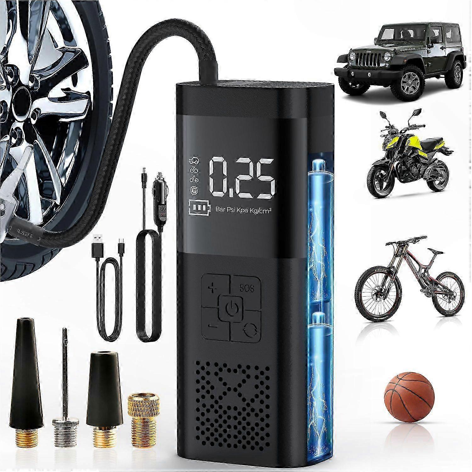 Portable Cordless Air Compressor for Tire Inflation, Lightweight Digital Pump Device