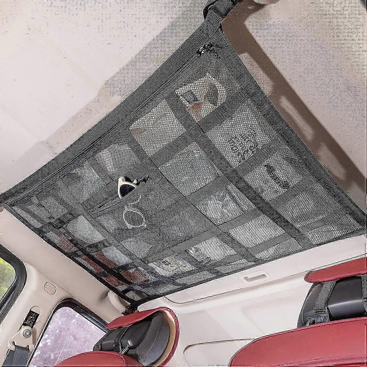 Upgrade Car Ceiling Cargo Mesh Bag, 80x55cm Reinforced Load Bearing And No Sagging Double Layer Mesh Car Roof Storage Rack, Truck Suv Travel Long Trav