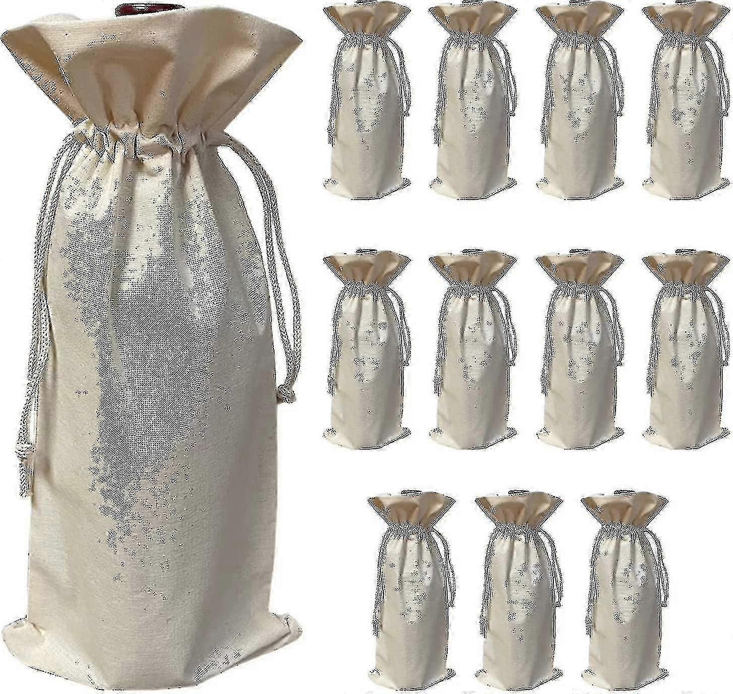 Eco-Friendly 12-Pack Cotton Canvas Wine Bottle Bags with Drawstring - Perfect for Gifting