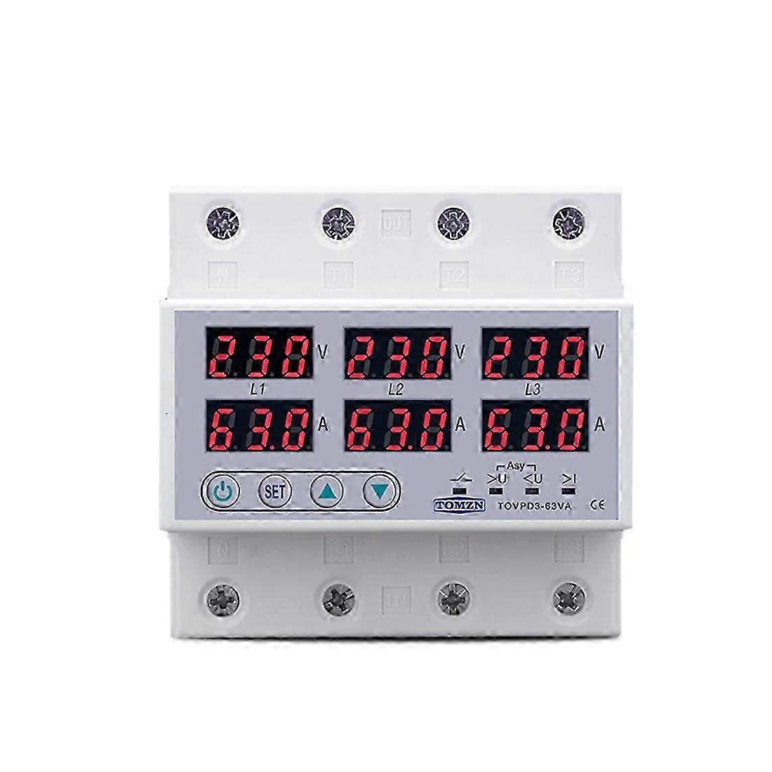 TOMZN blare Rail 3 Phase Voltage Relay 3P+N Voltmeter Ammeter over and Under Monitor Pr
