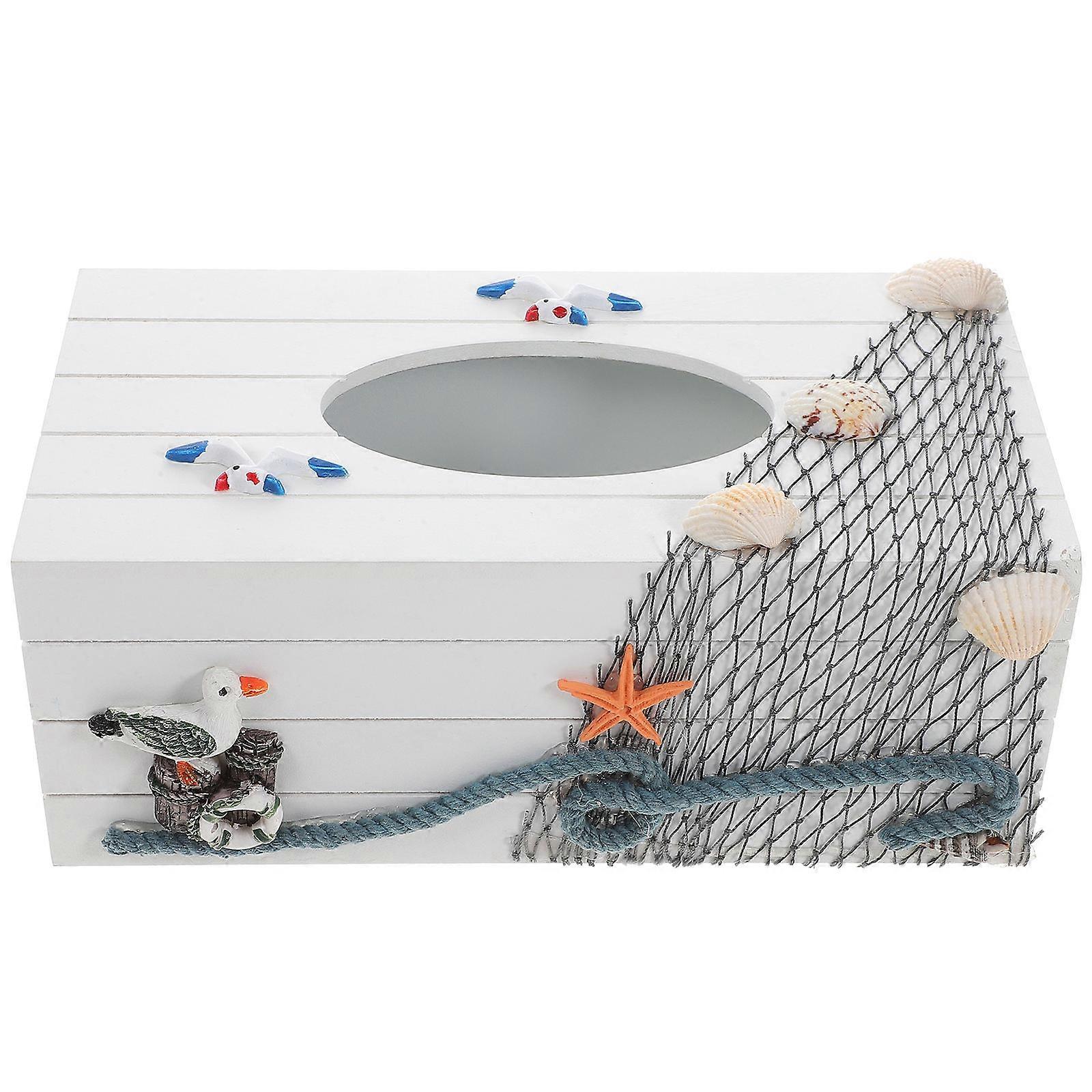 Decorative Tissue Box Holder Rectangular Bedroom Wood White for Home 1Set