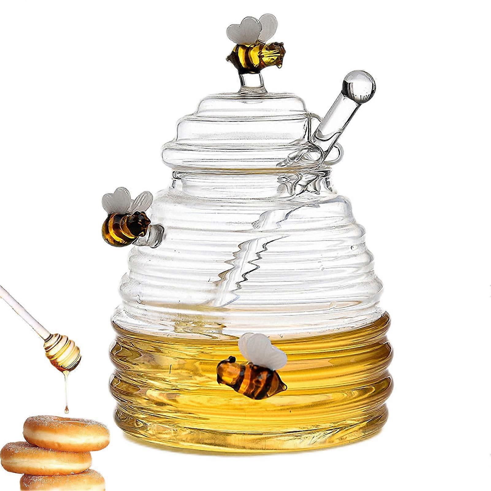 Glass beehive honey pot, 400ml Glass Honey Container with Dipper and Lid