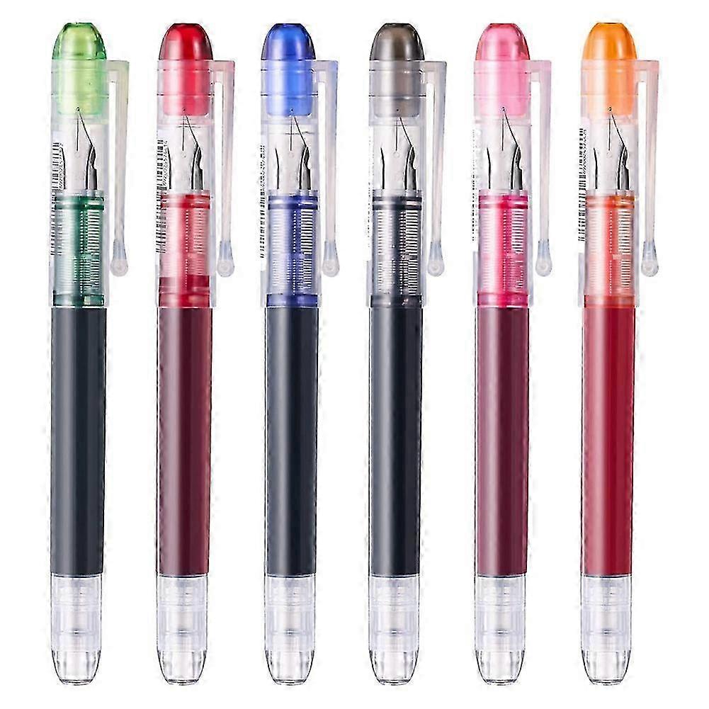 6 Pieces of Multi-Color Disposable Fountain Pens, Used for Sketching, Diary, Calligraphy, Smooth Writing Office Supplies