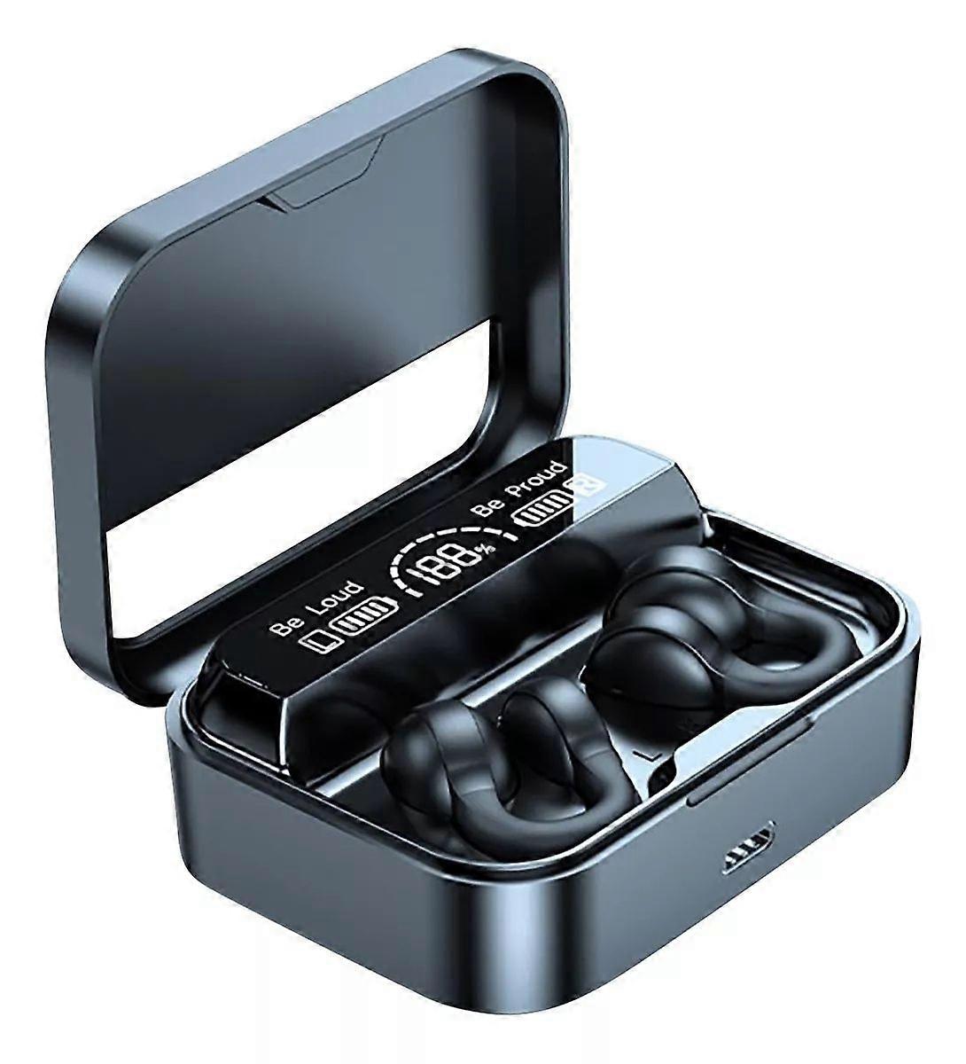 Bluetooth headset, ultra-long battery life, clip-on sports noise reduction, low latency, bone conduction headset with digital display headset(Black)